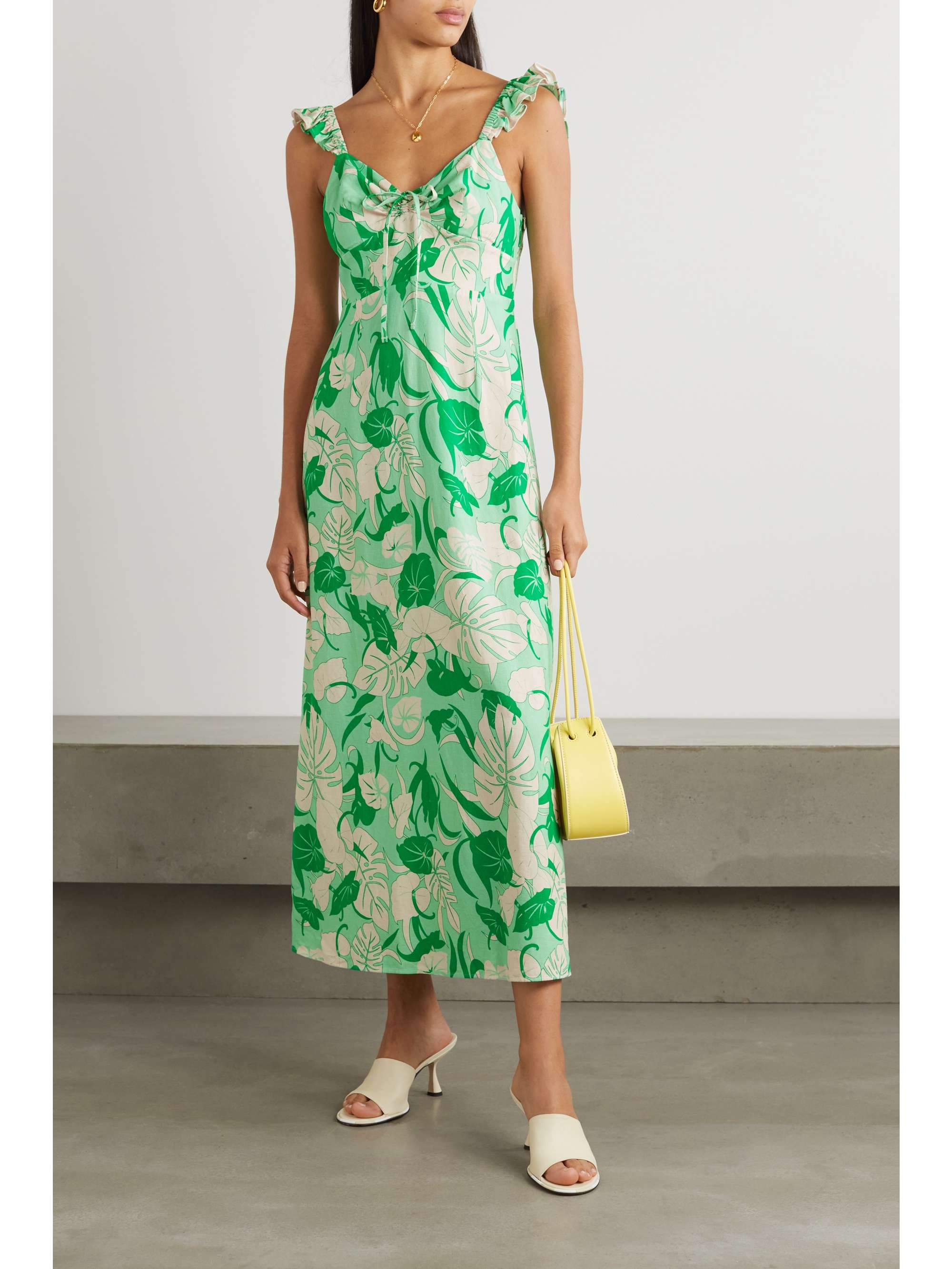 RIXO Cecile ruffled printed linen-blend midi dress