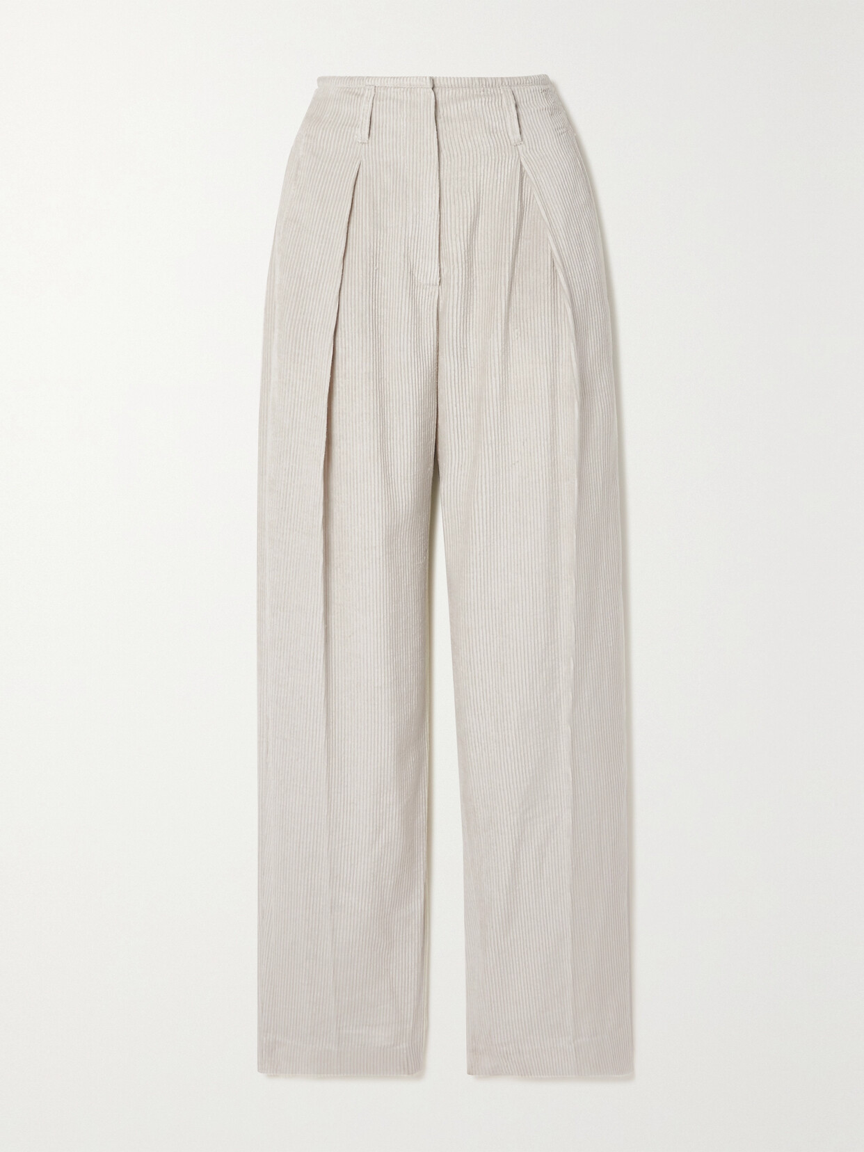 Brunello Cucinelli Pleated Linen-blend Corduroy Wide-leg Pants - White
