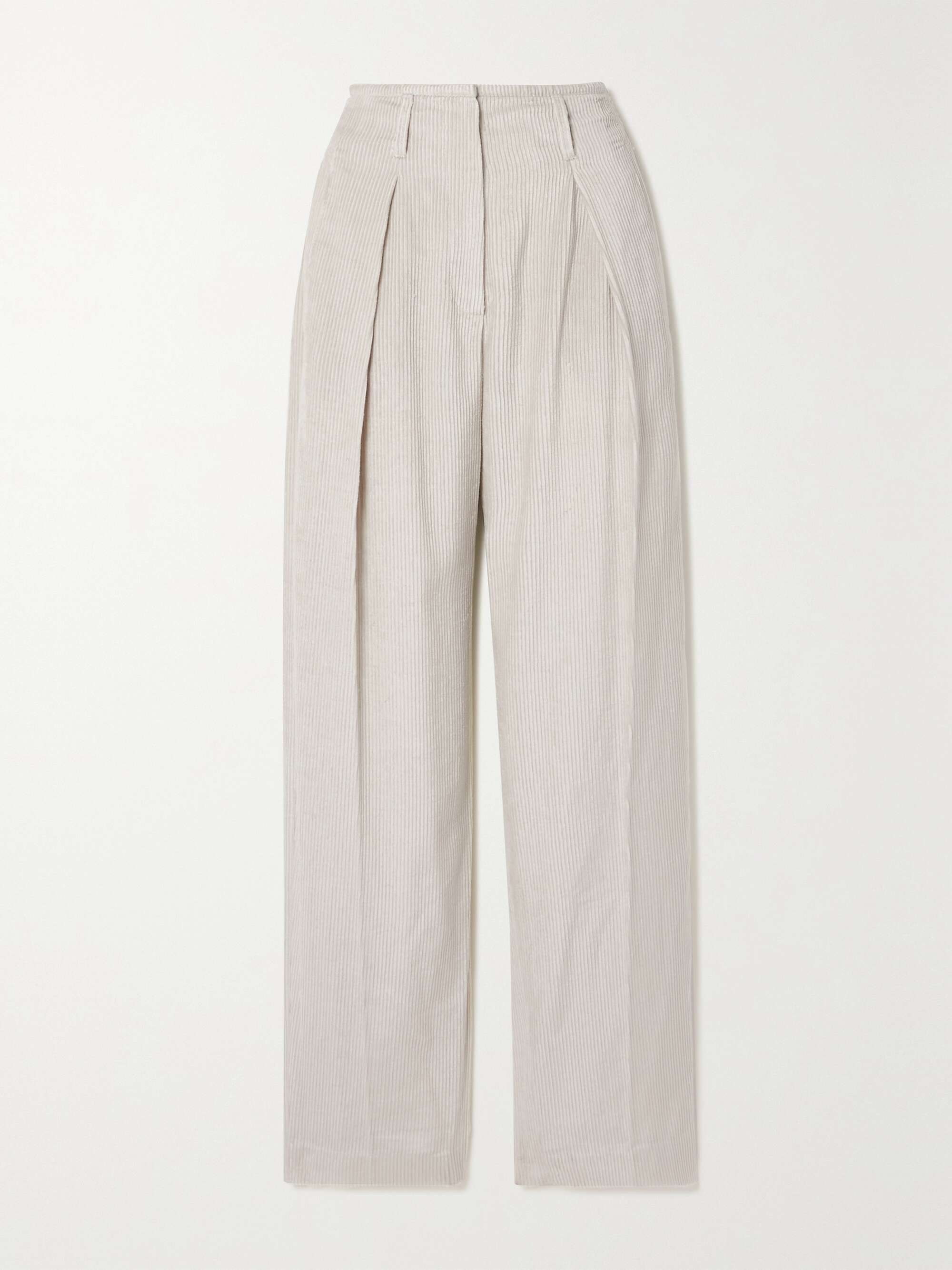 White Pleated linen-blend corduroy wide 