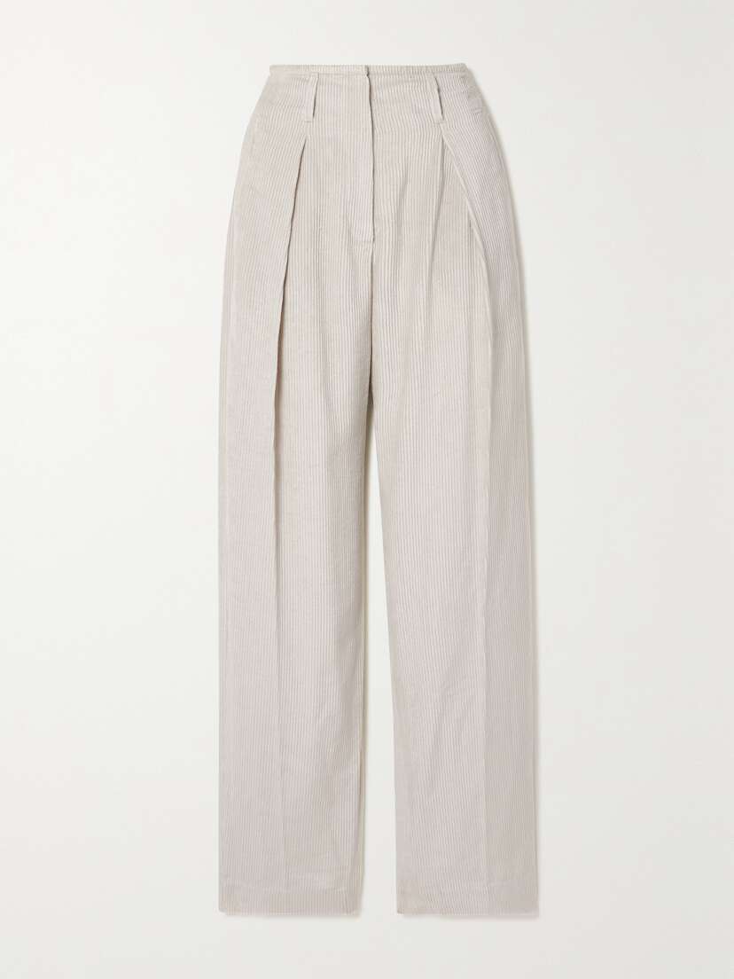 Brunello Cucinelli Pleated Linen-blend Corduroy Wide-leg Pants