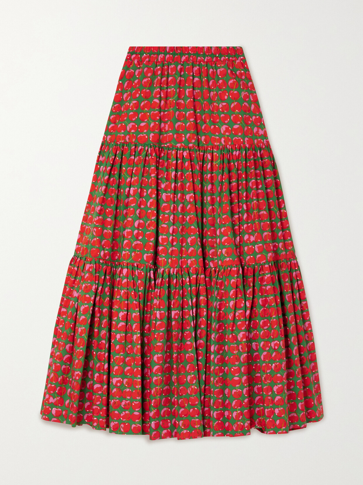 La DoubleJ Big Tiered Printed Cotton-poplin Maxi Skirt