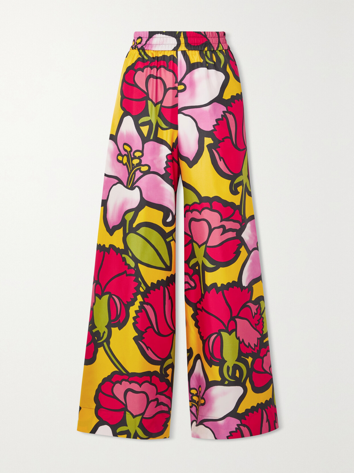 La DoubleJ Floral-print Silk-twill Wide-leg Pants - Red