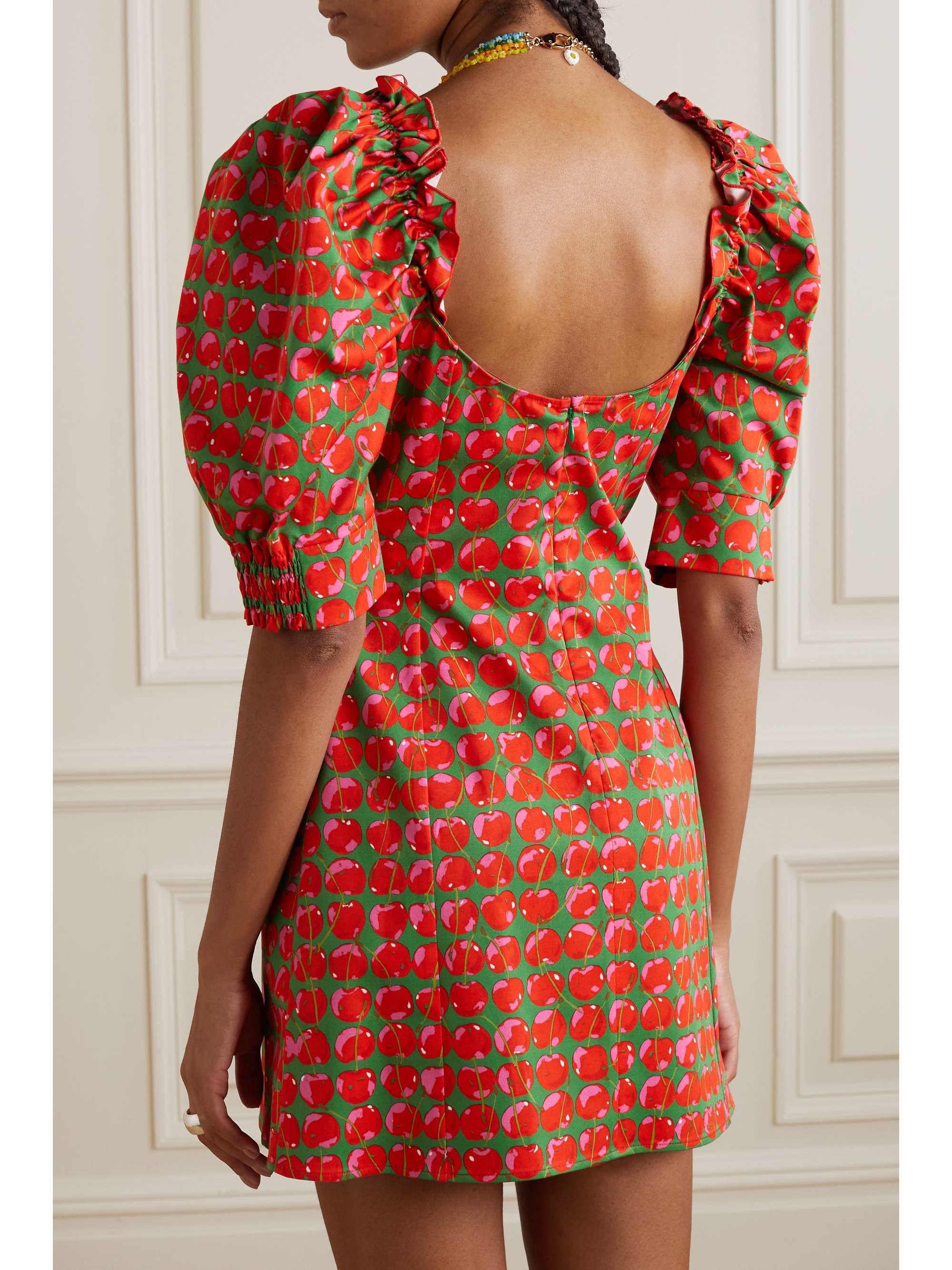 LA DOUBLEJ Ruffled smocked printed cotton-blend poplin mini dress