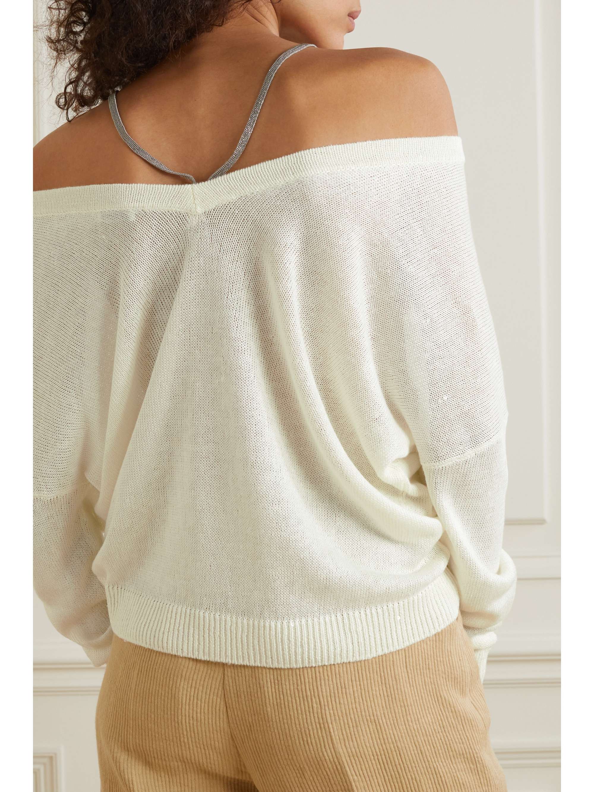 BRUNELLO CUCINELLI Crystal-embellished linen and silk-blend sweater