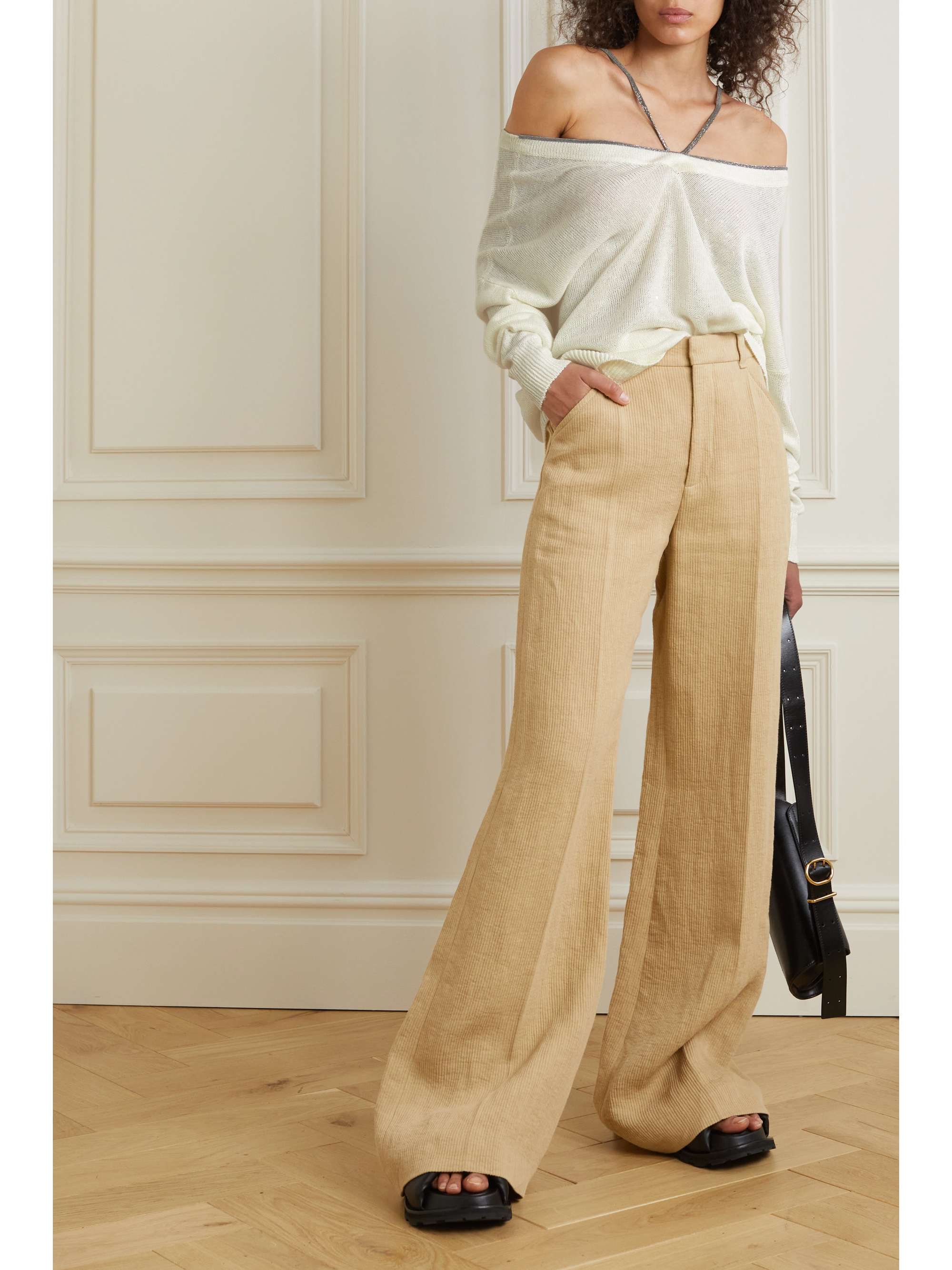 BRUNELLO CUCINELLI Crystal-embellished linen and silk-blend sweater