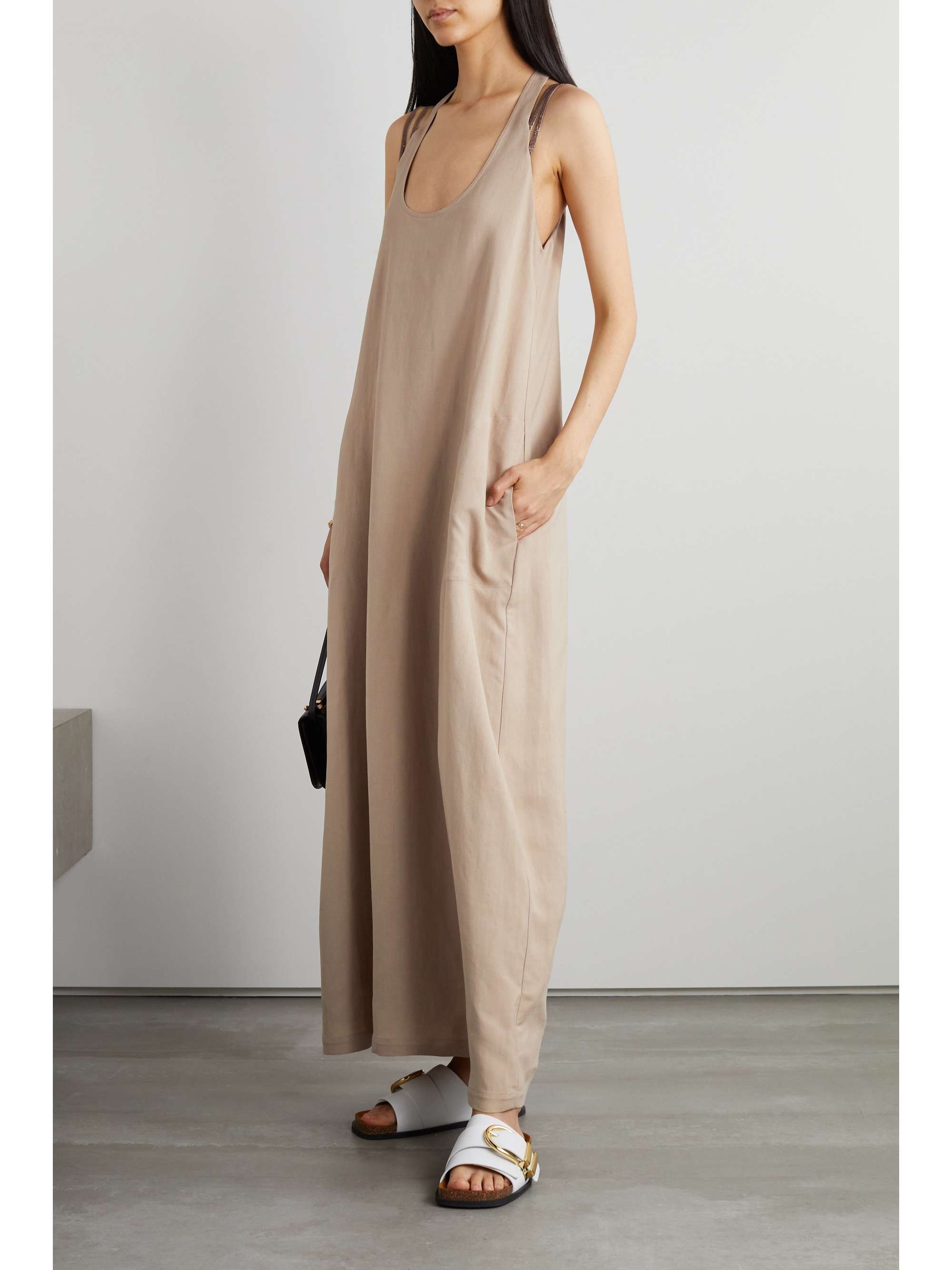 Beige Linen maxi dress | BRUNELLO 