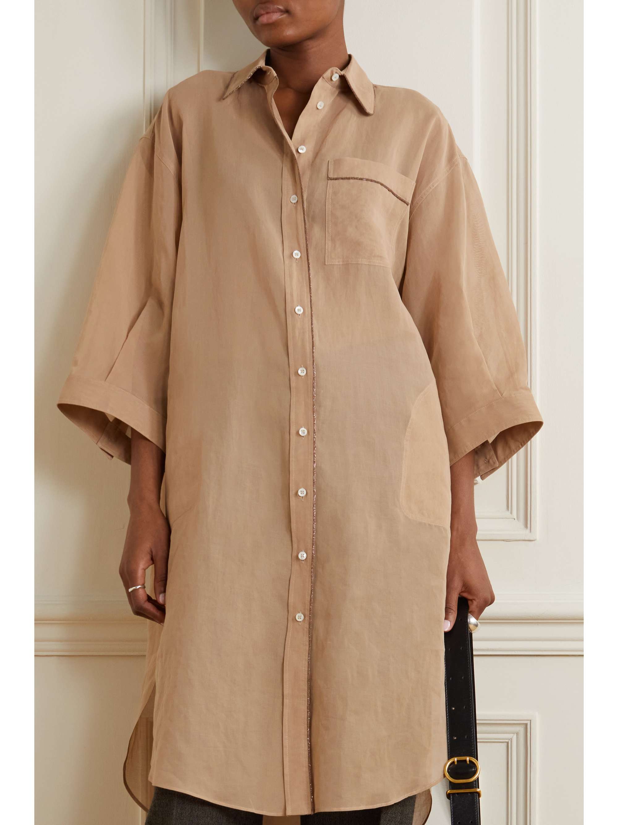 BRUNELLO CUCINELLI Bead-embellished cotton-organza shirt