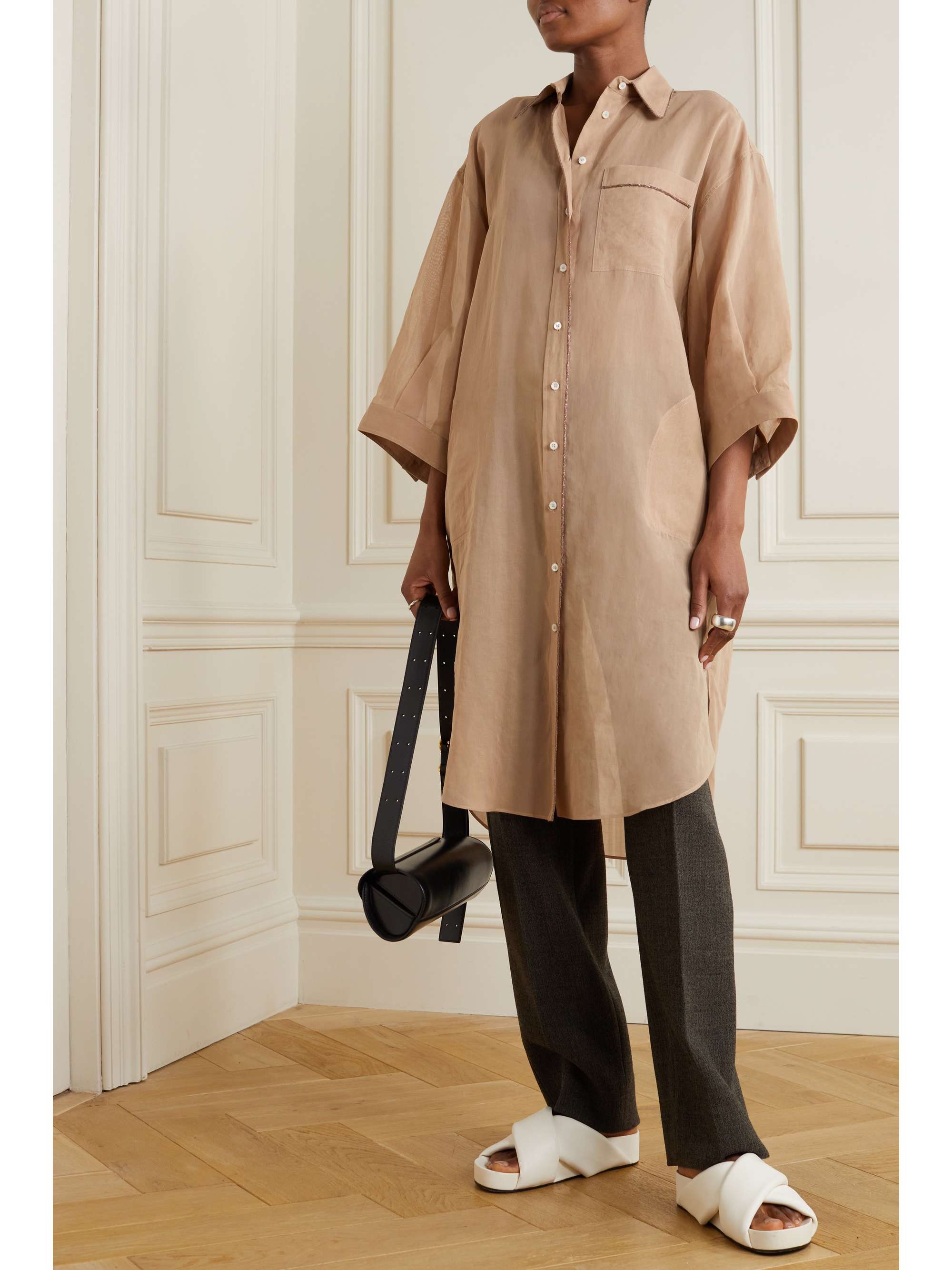 BRUNELLO CUCINELLI Bead-embellished cotton-organza shirt