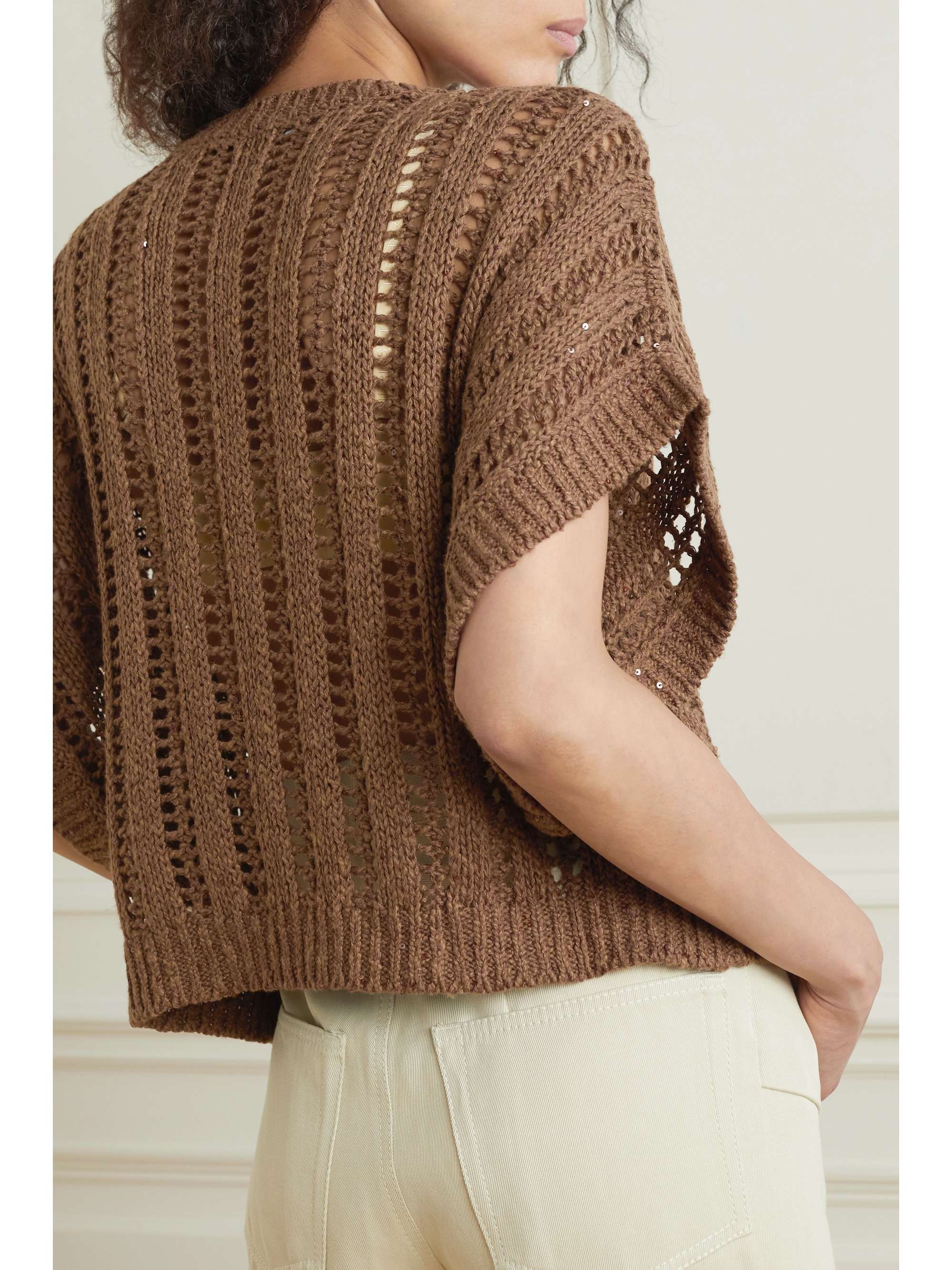 BRUNELLO CUCINELLI Sequinembellished crochetknit sweater NETAPORTER