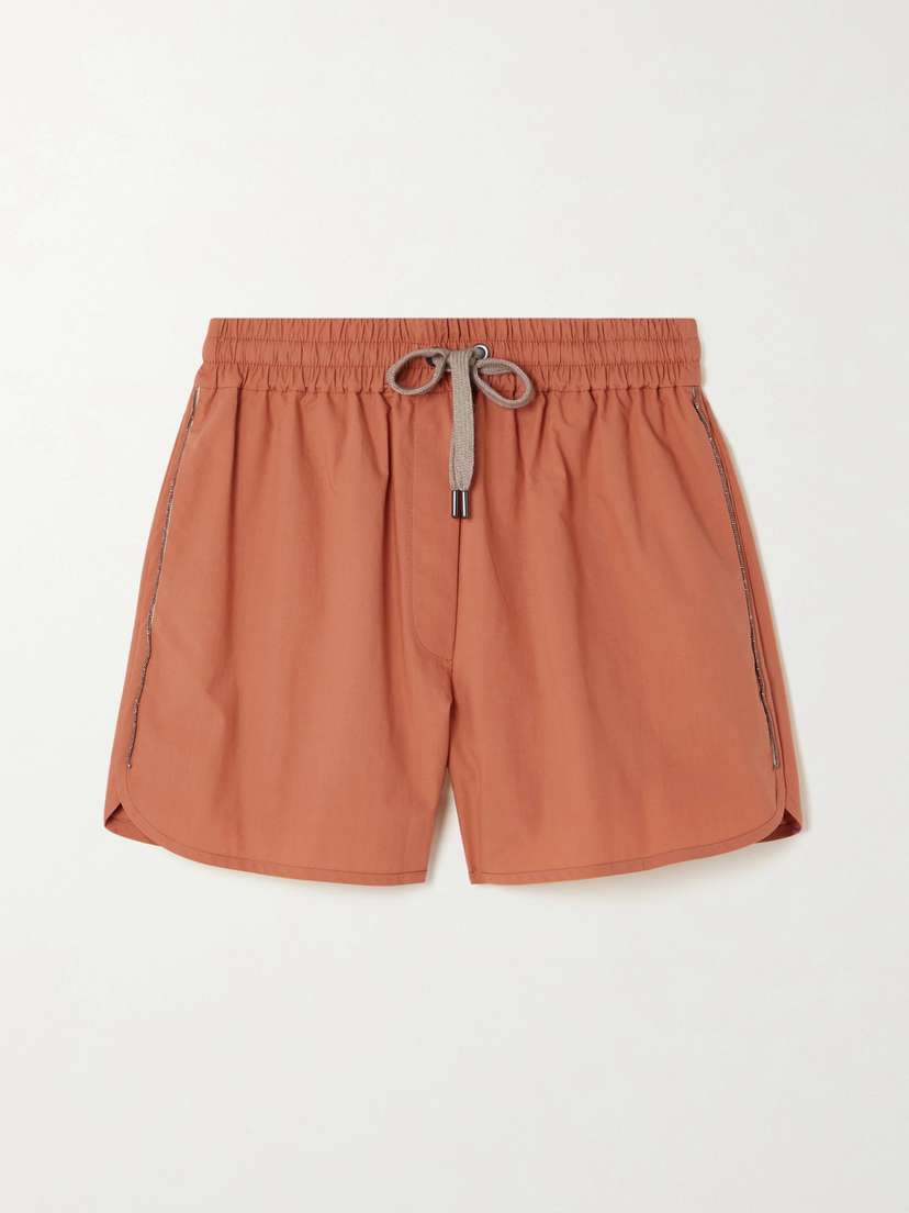 Brunello Cucinelli — Bead-embellished cotton-poplin shorts