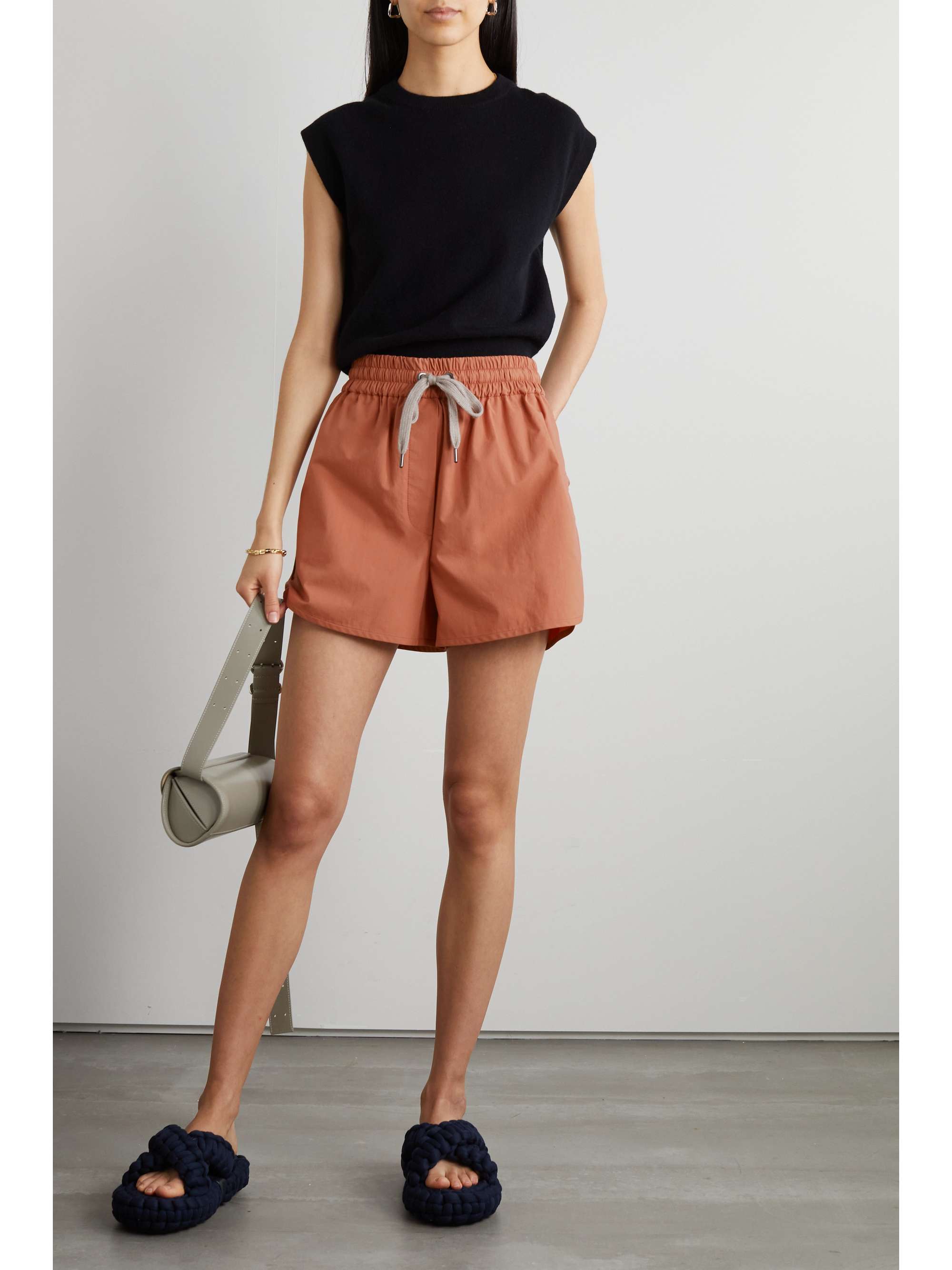 BRUNELLO CUCINELLI Bead-embellished cotton-poplin shorts