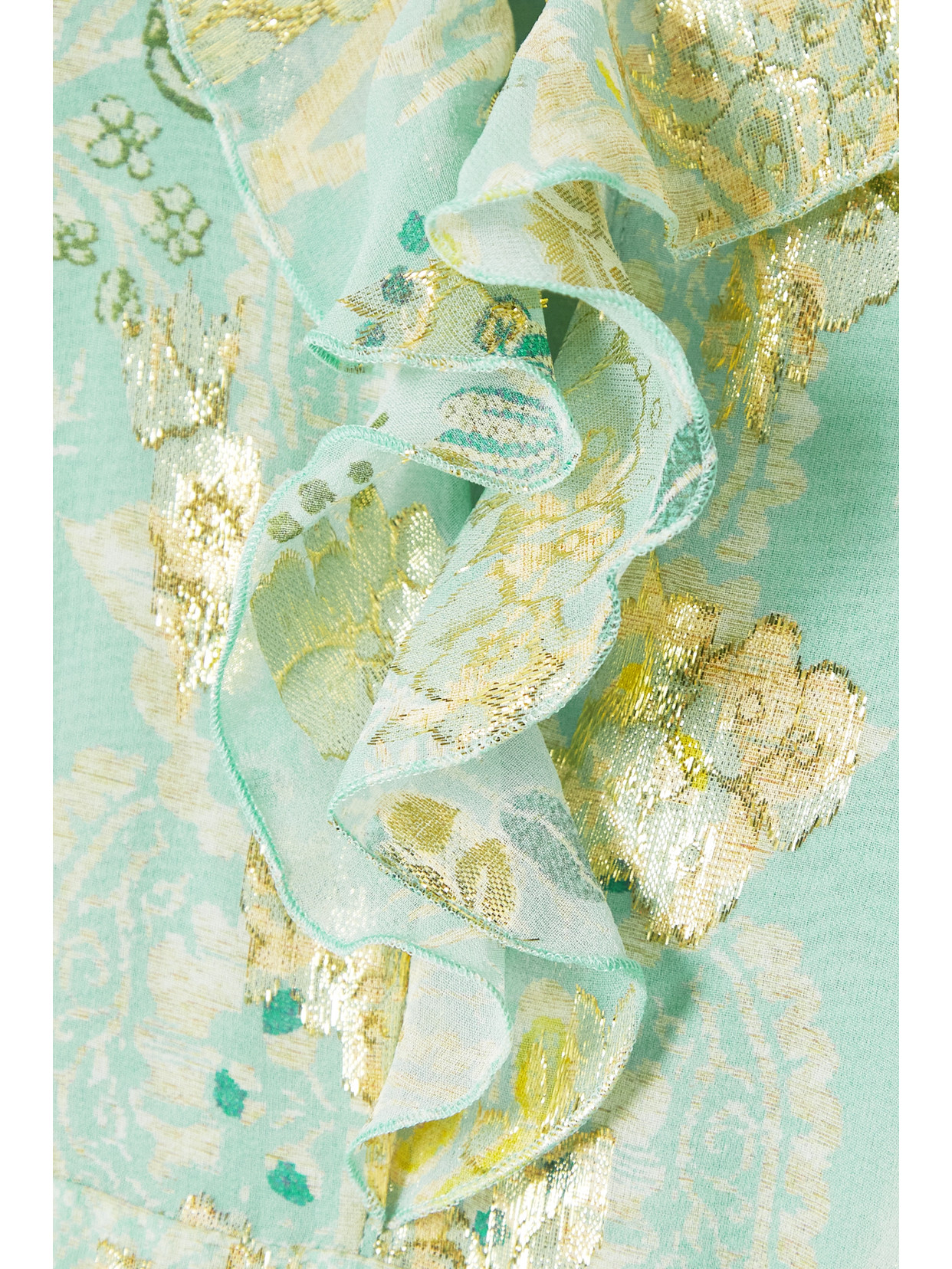 Etro Ruffled Metallic Floral-jacquard Silk-chiffon Mini Dress In Blue