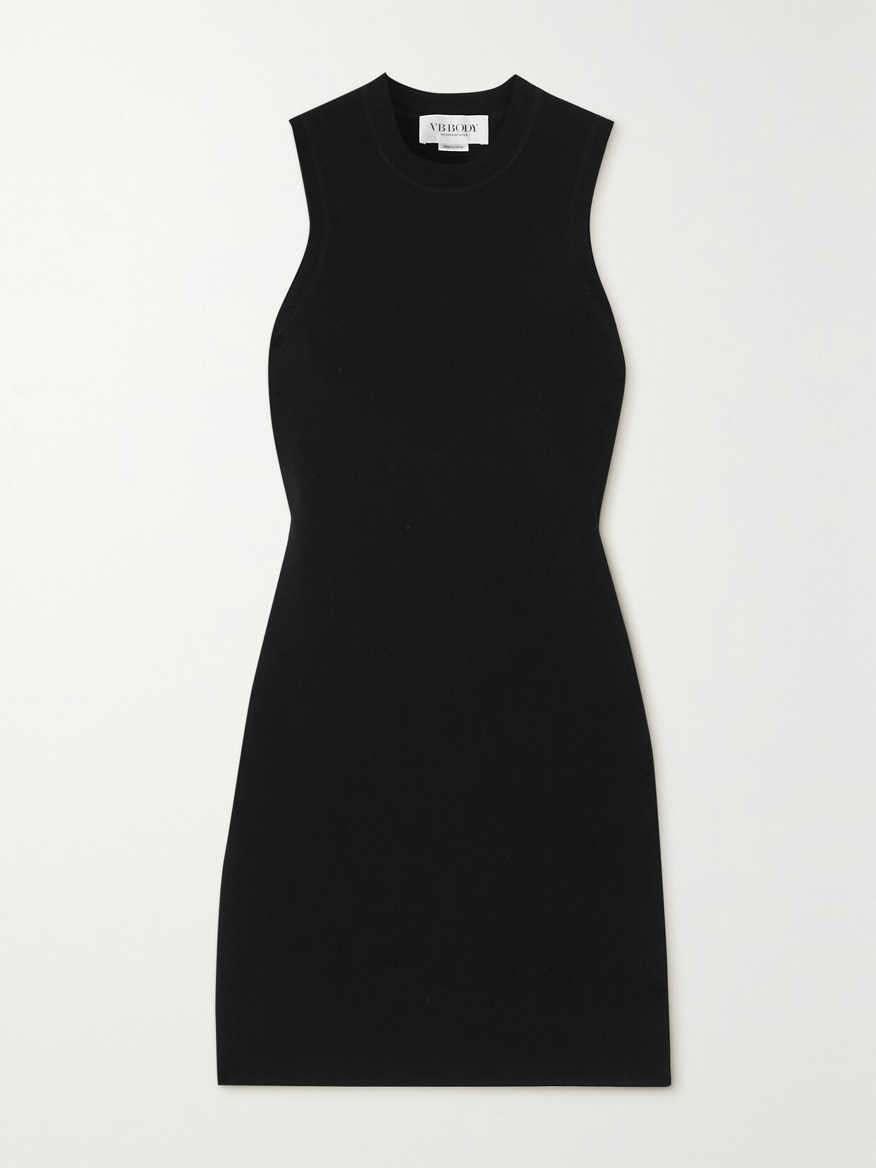 Victoria Beckham Vb Body Pointelle-trimmed Stretch-knit Mini Dress In Black