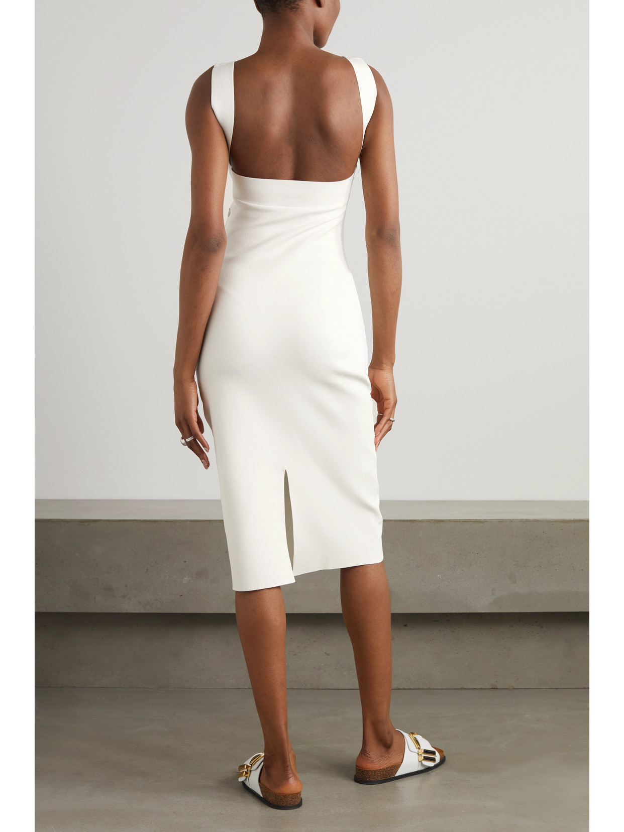 Victoria Beckham Women's Vb Body Fitted Cut-out Midi-dress In White