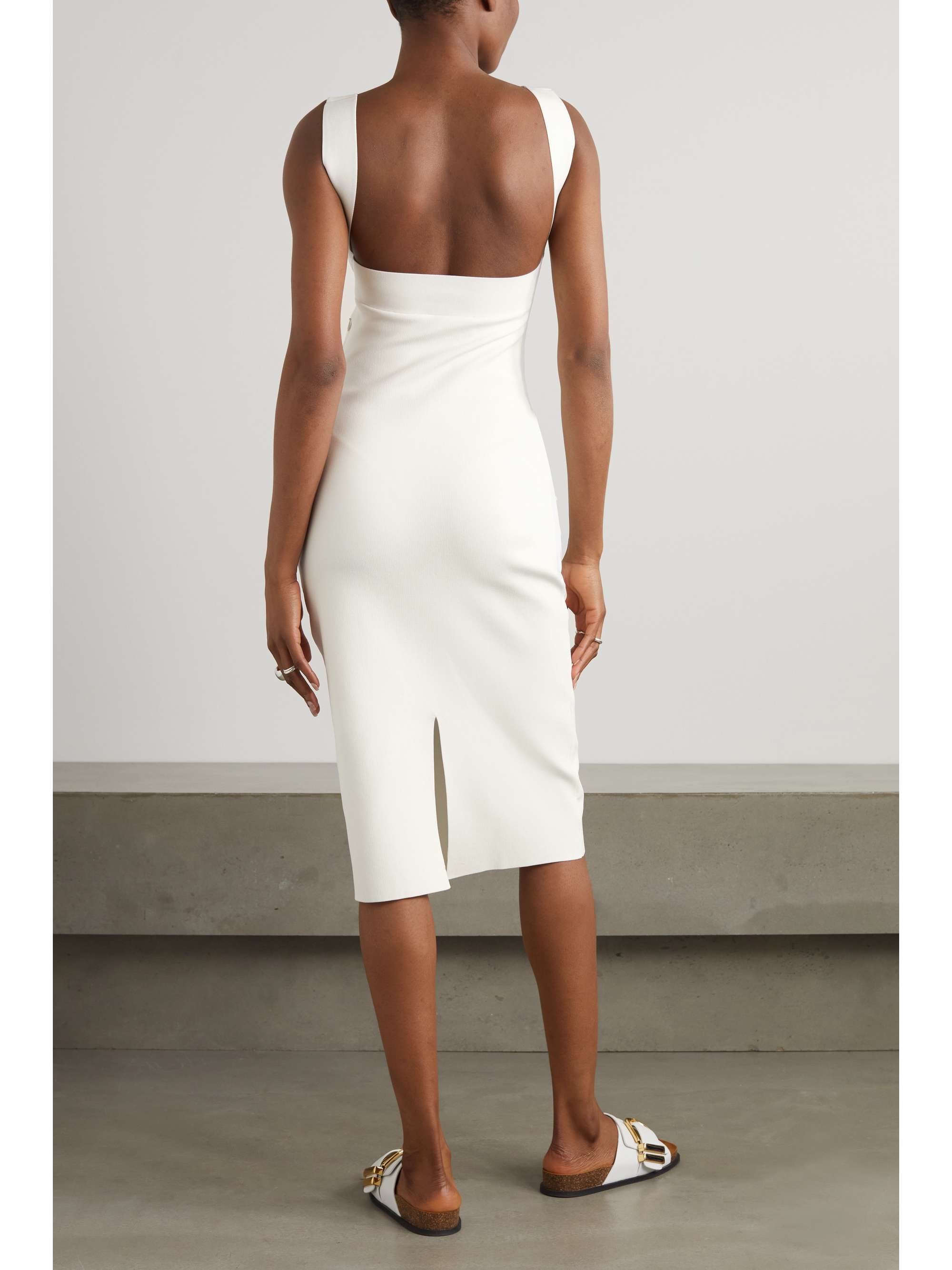 White Cutout stretch-knit midi dress 