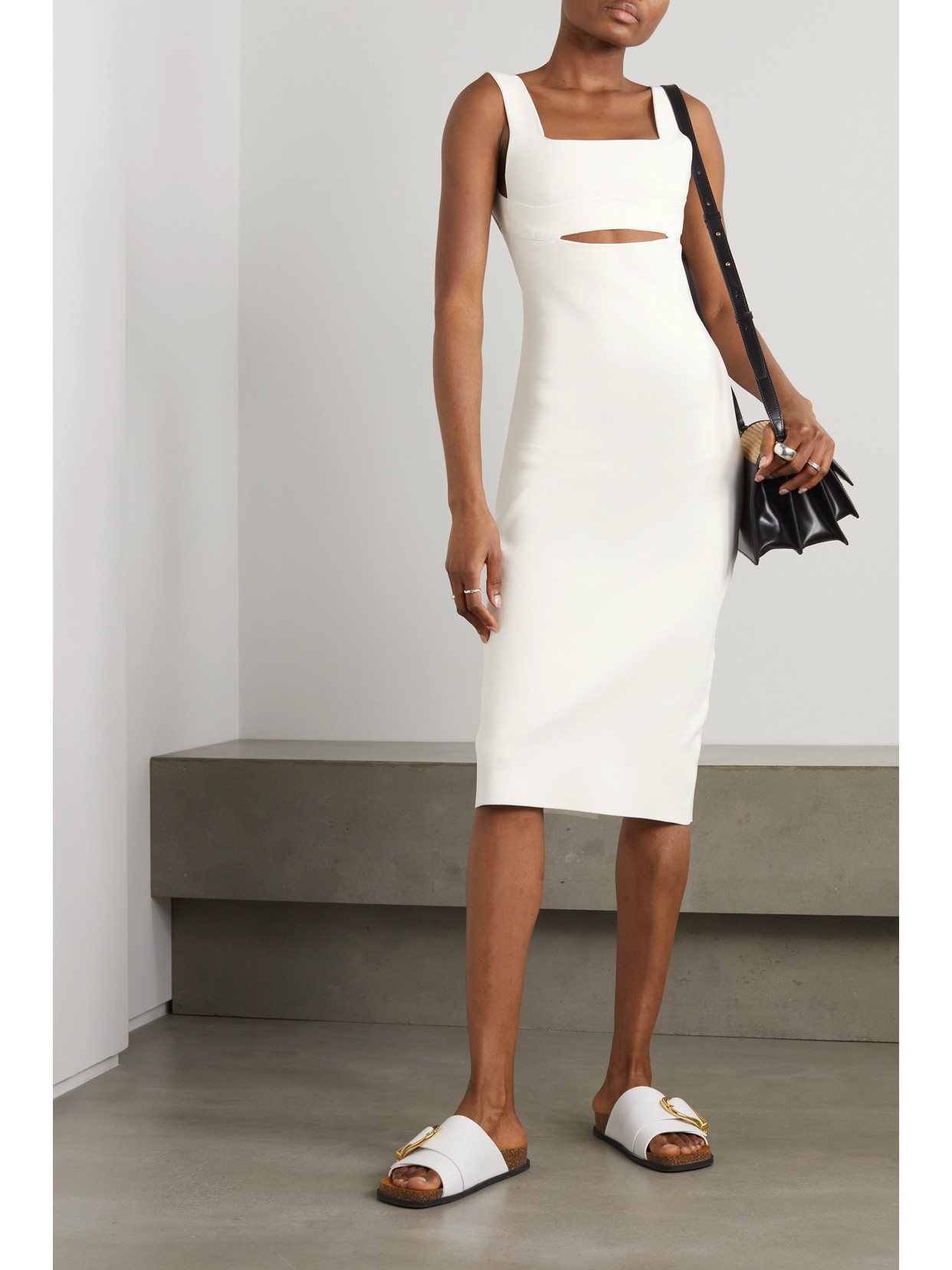 Victoria Beckham Women's Vb Body Fitted Cut-out Midi-dress In White