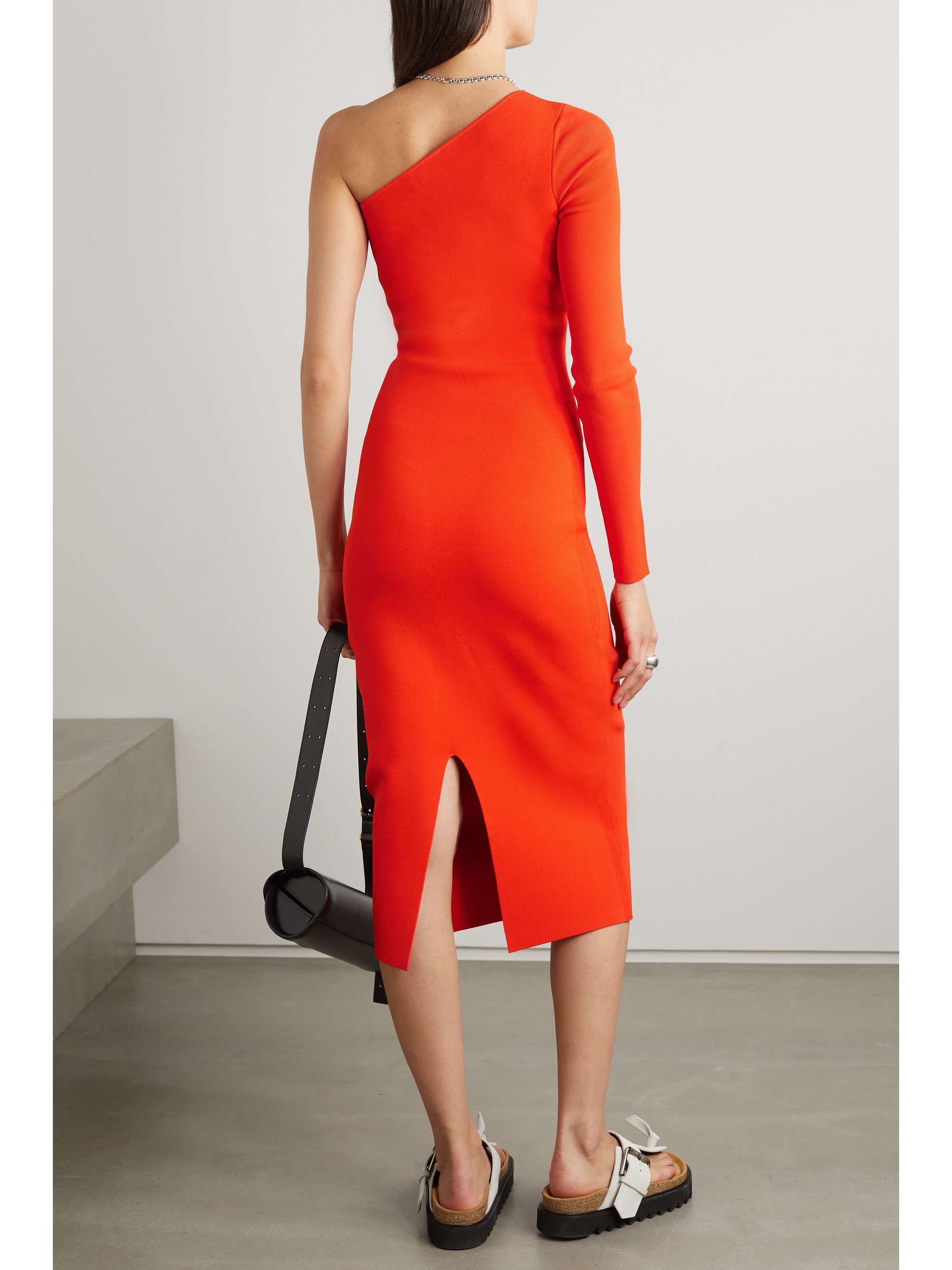 VICTORIA BECKHAM VB Body one-shoulder metallic Lurex midi dress