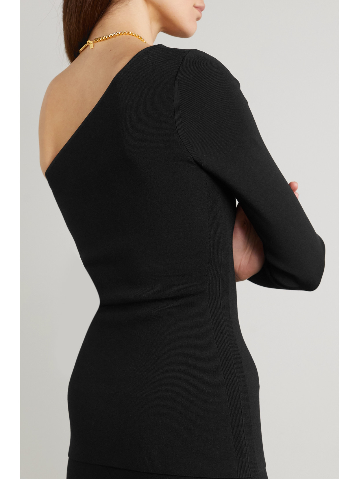 Shop Victoria Beckham One-shoulder Stretch-knit Top In Black