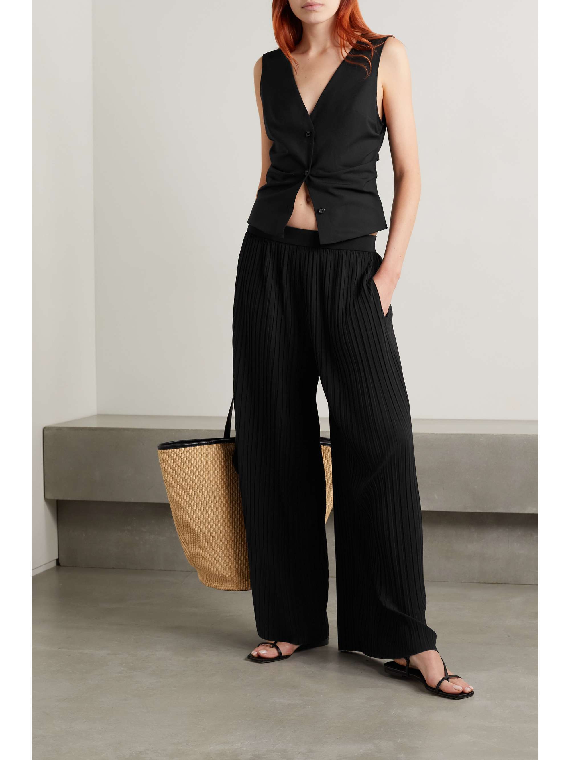 MAX MARA Cacio pleated jersey wide-leg pants