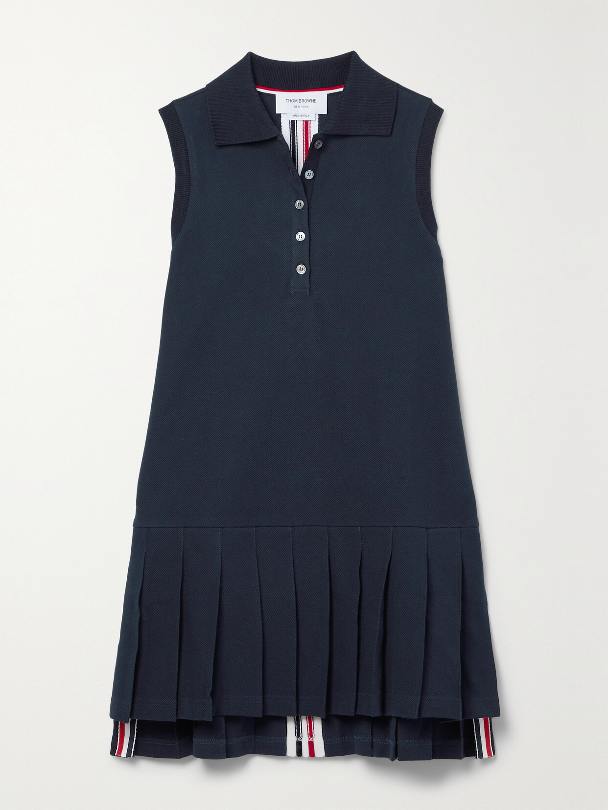 Thom Browne Pleated Cotton-piqué Mini Dress - Blue