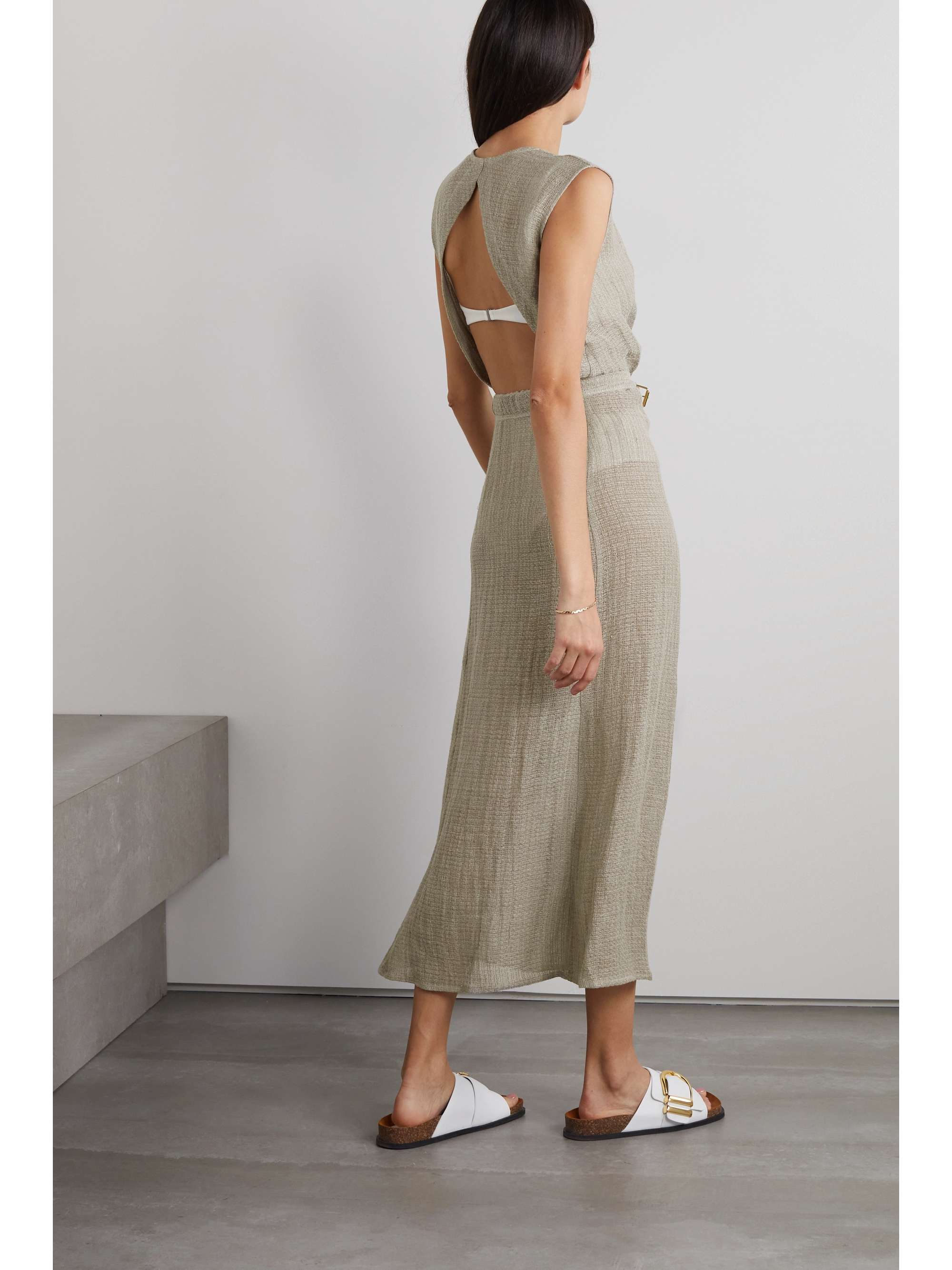 Beige + NET SUSTAIN Matruh openback belted organic linengauze midi