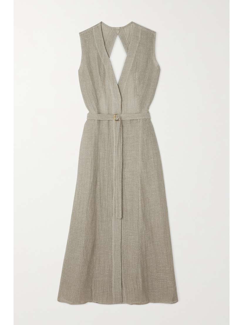 Le Kasha + Net Sustain Matruh Open-back Belted Organic Linen-gauze Midi Dress