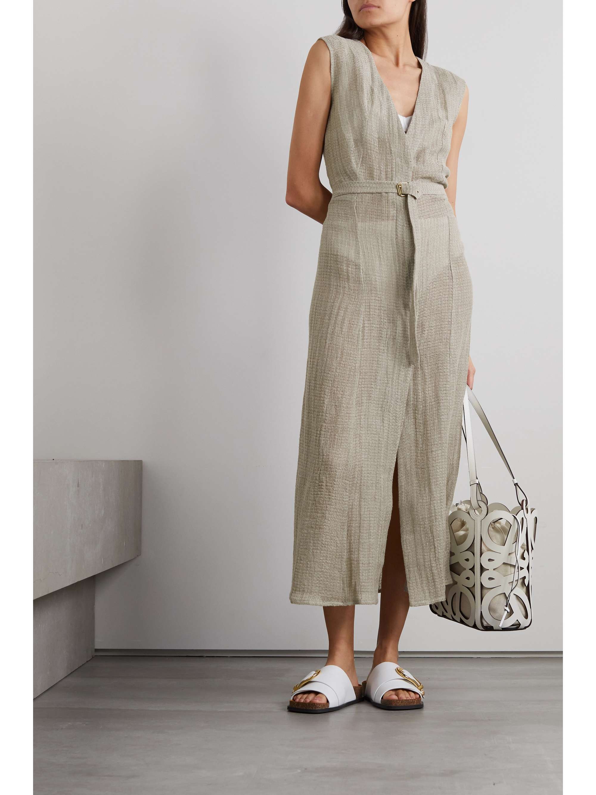 LE KASHA + NET SUSTAIN Matruh openback belted organic linengauze midi