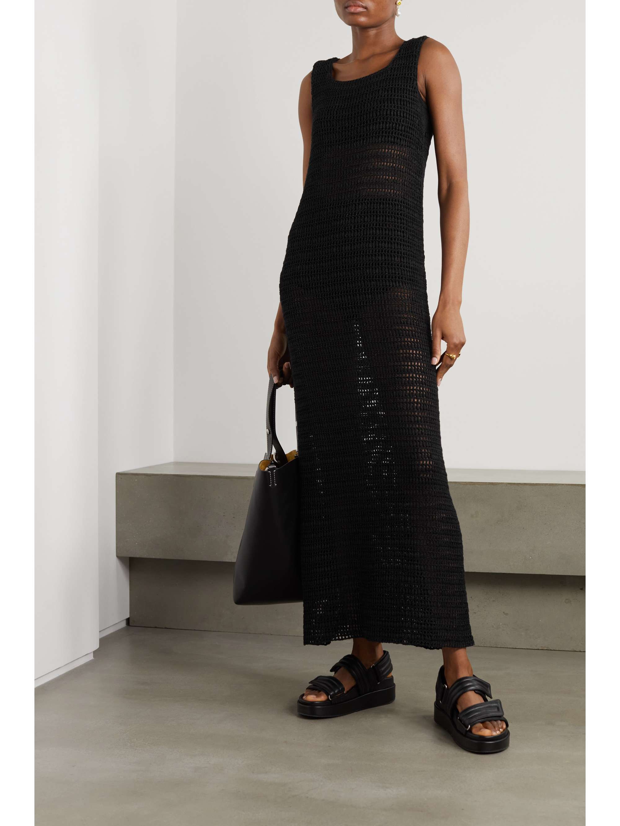 Black + NET SUSTAIN Shali crocheted organic linen maxi dress | LE KASHA ...