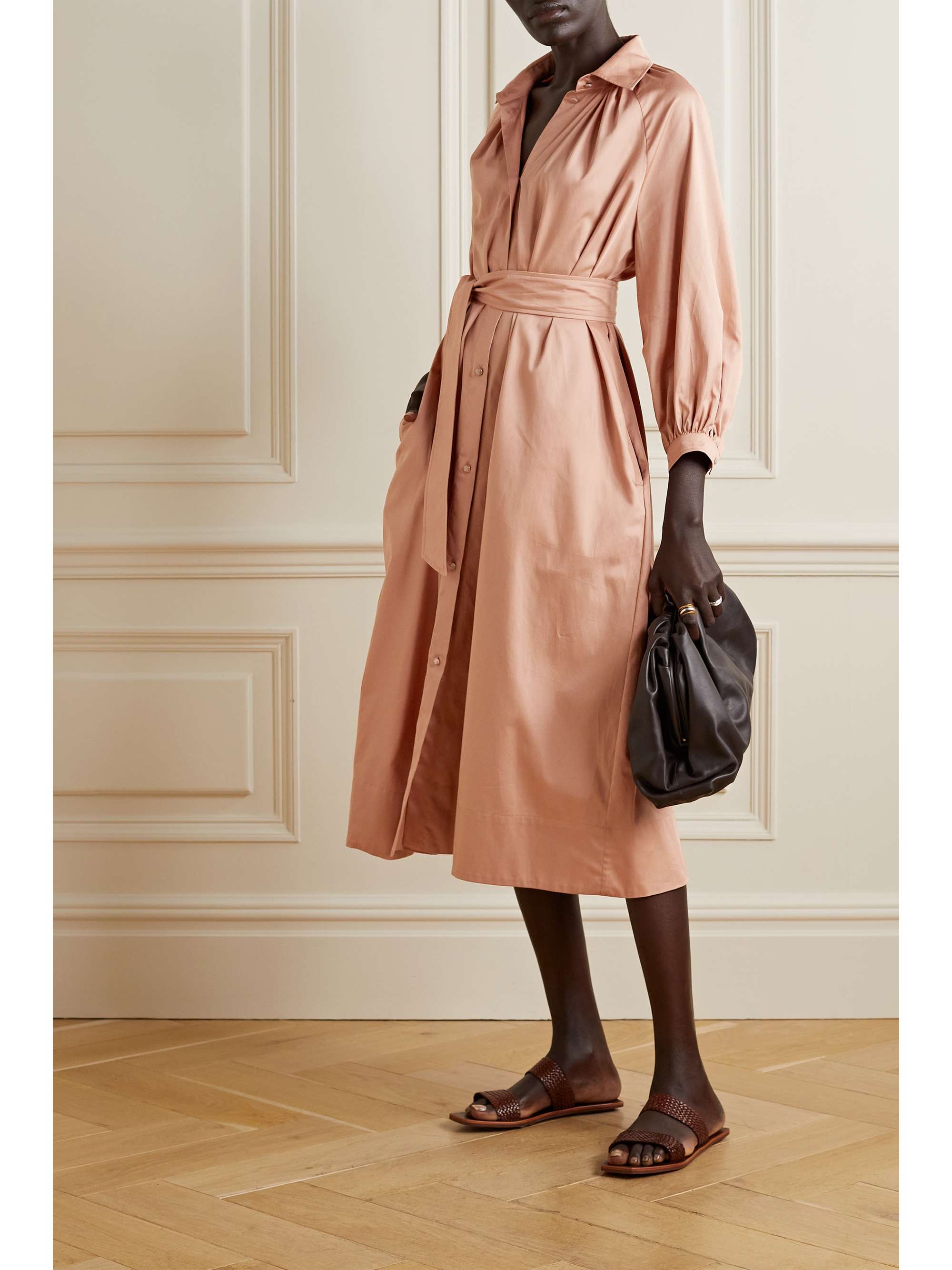 MAX MARA Lega belted cotton-sateen shirt dress