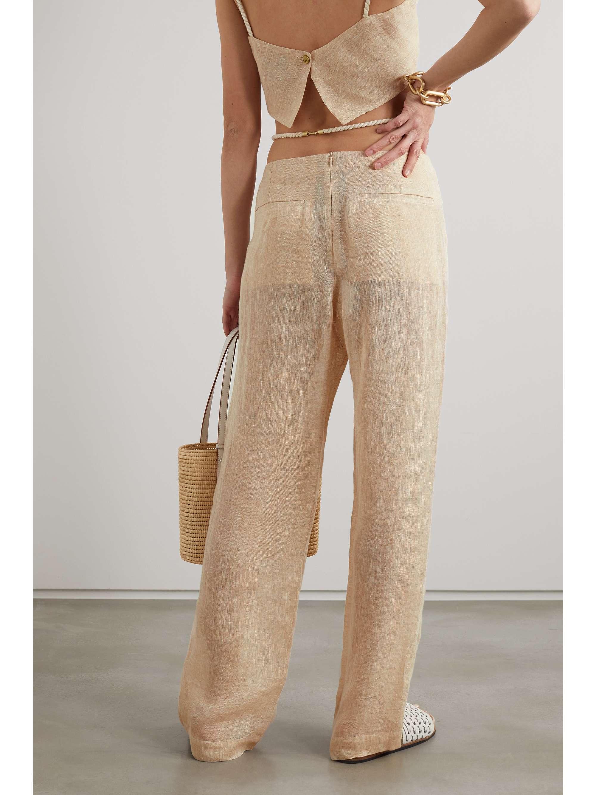 LE KASHA + NET SUSAIN Sidfa belted cutout organic linen wide-leg pants