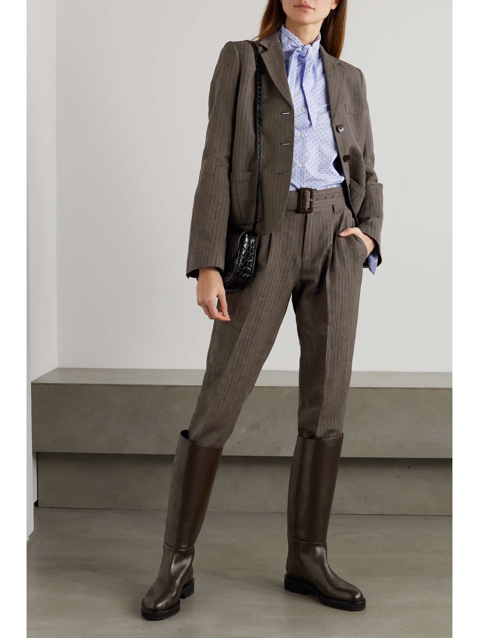 PURDEY Broads cropped striped linen and wool-blend twill blazer