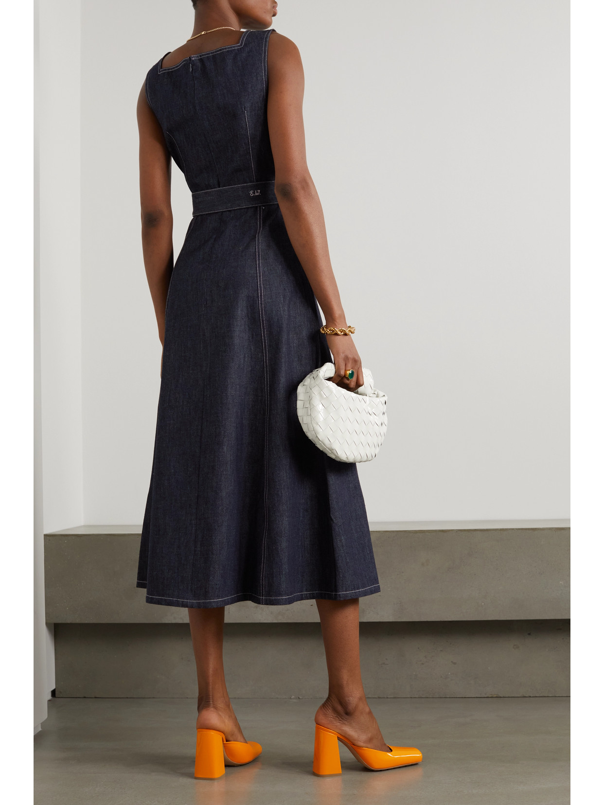 Shop Emilia Wickstead Petra Belted Denim Midi Dress In Blue