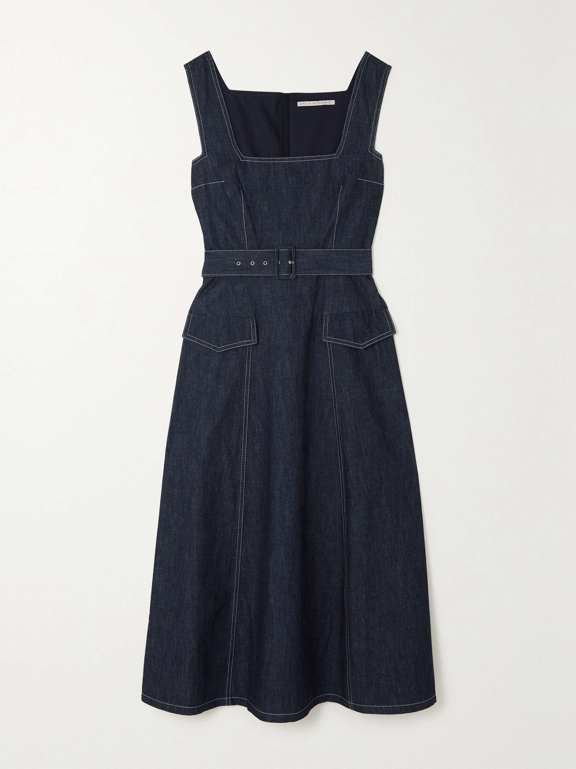 EMILIA WICKSTEAD Petra belted denim midi dress | NET-A-PORTER