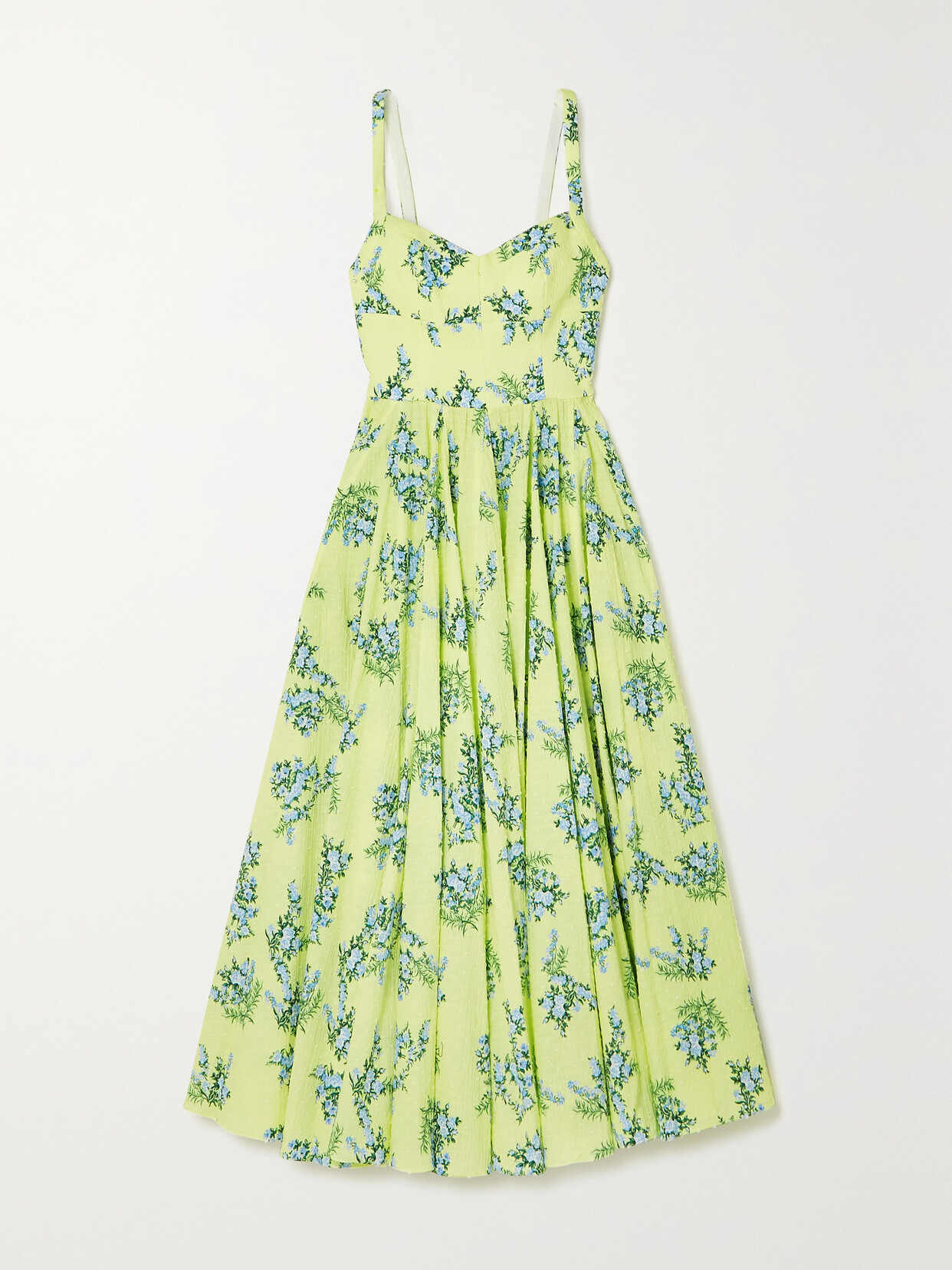 Emilia Wickstead Elita Floral-print Swiss-dot Cotton-blend Seersucker Midi Dress - Yellow