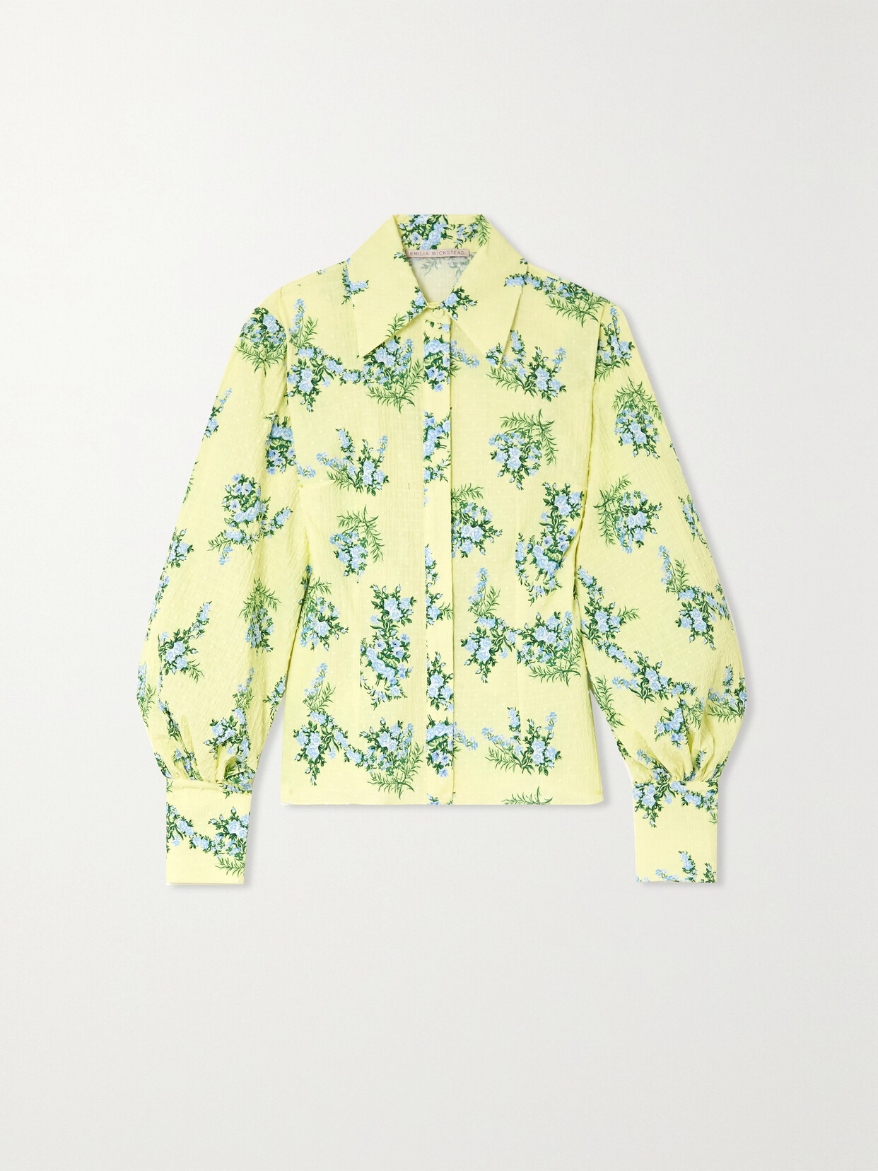 Emilia Wickstead Raven Floral-print Cotton-blend Seersucker Blouse - Yellow