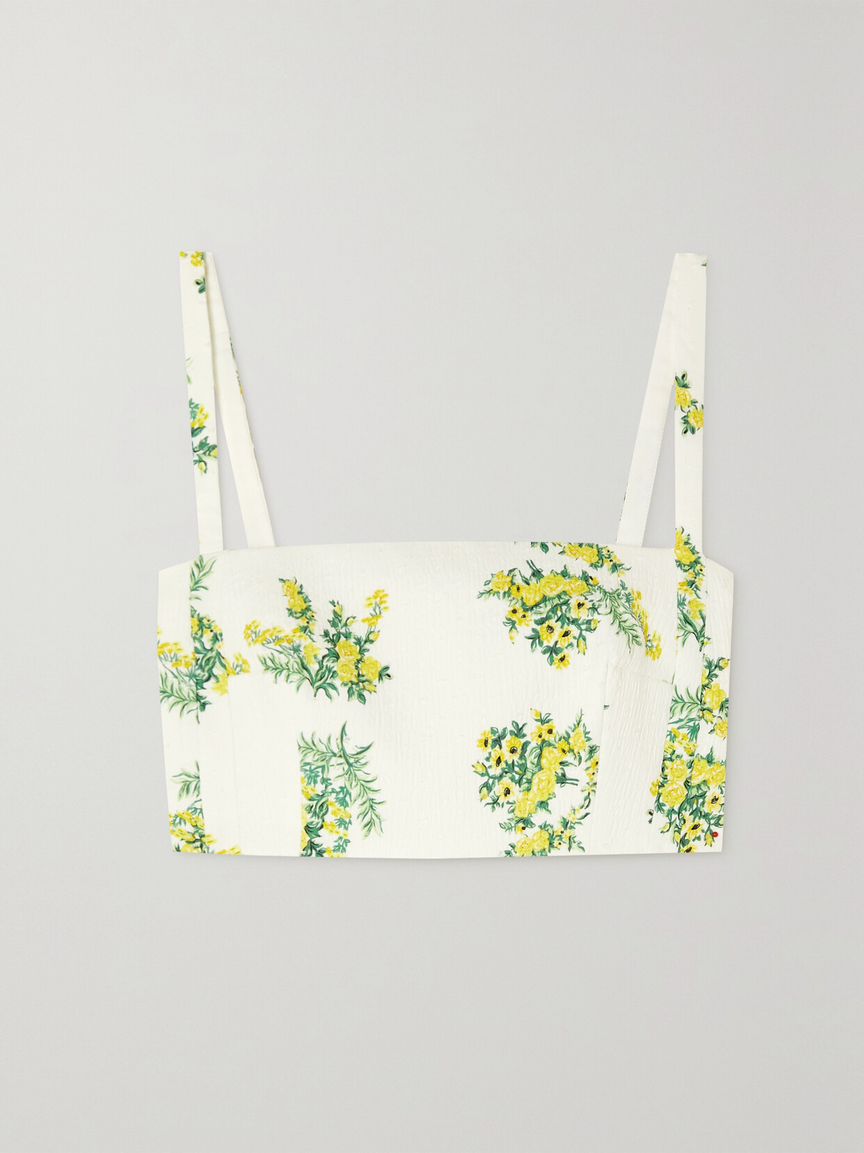 Shop Emilia Wickstead Judie Cropped Floral-print Cotton-blend Cloqué Top In Green