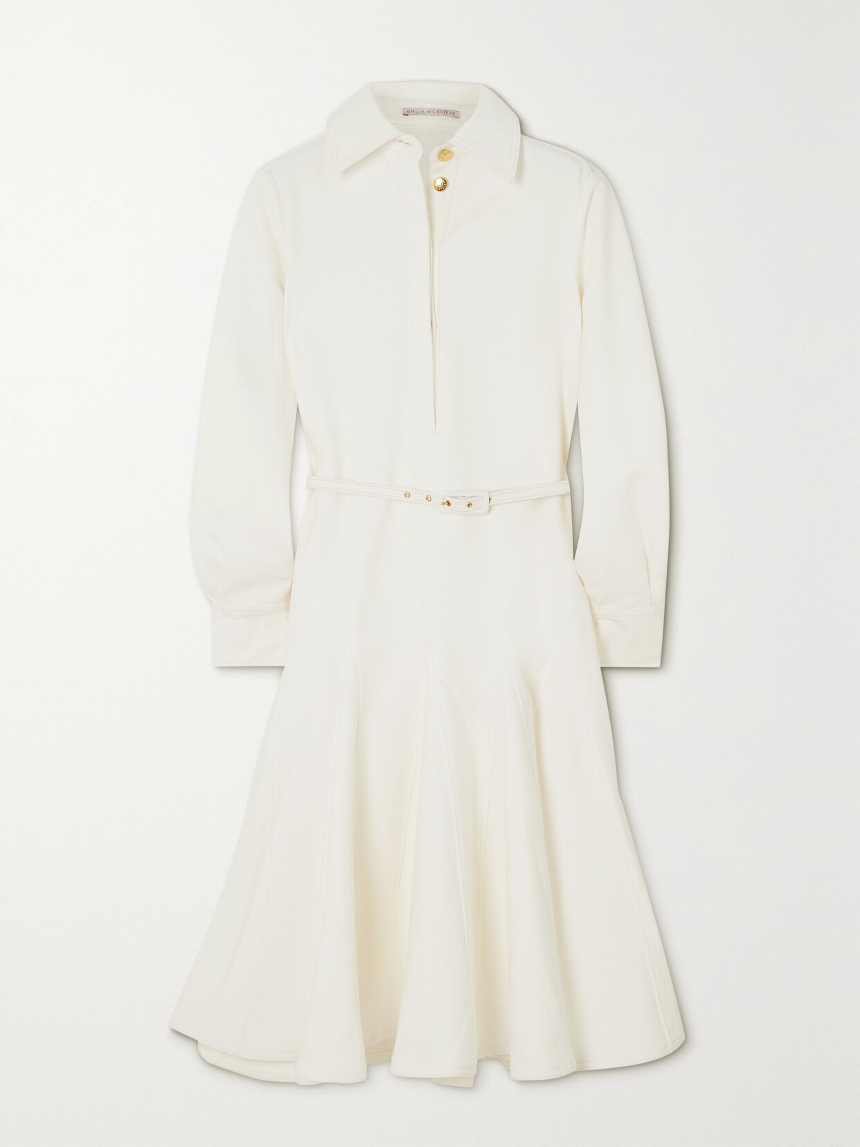 Emilia Wickstead Marionetta Belted Pleated Denim Midi Dress - White