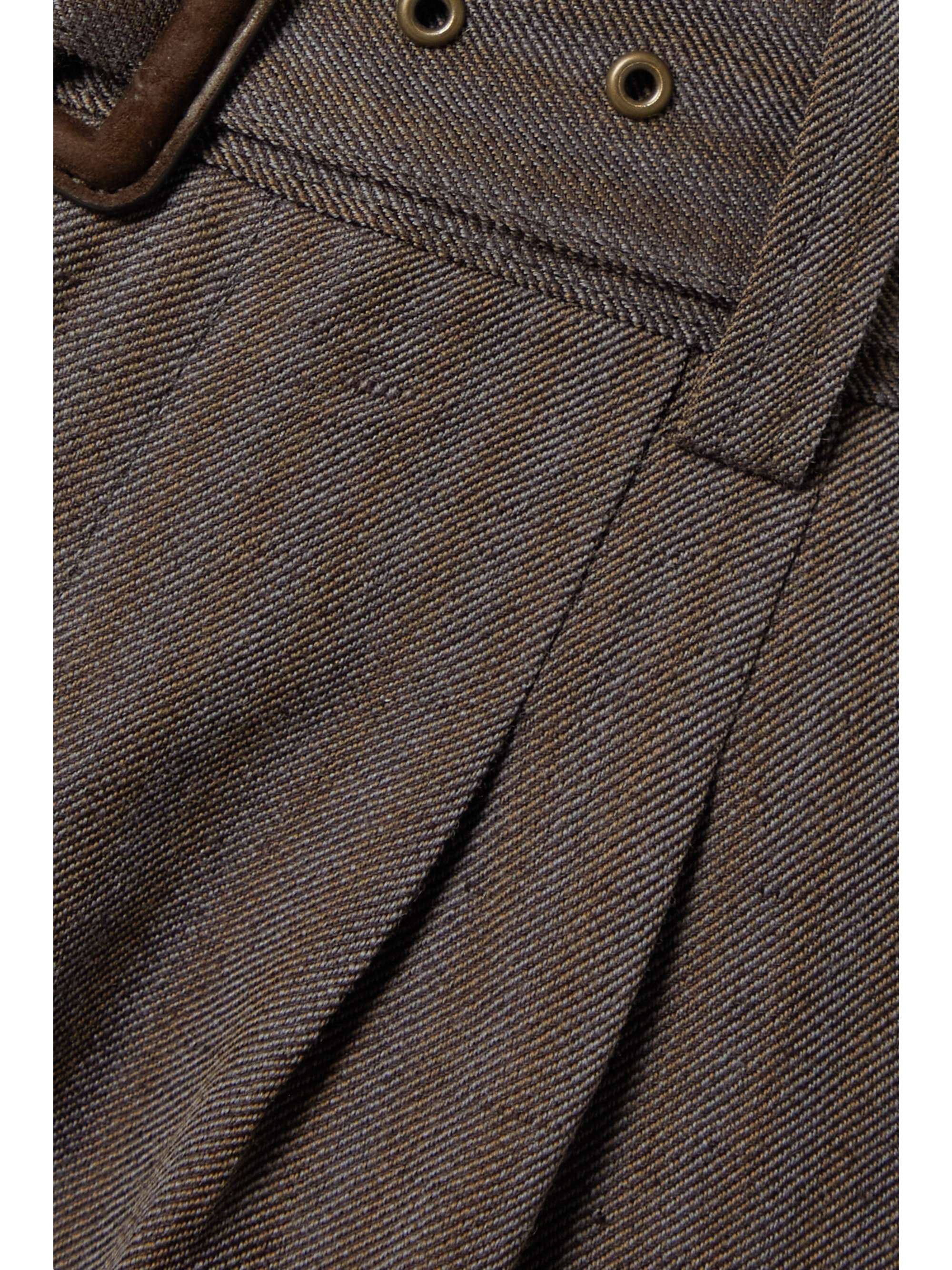 PURDEY Cropped belted pinstriped linen and wool-blend twill tapered pants