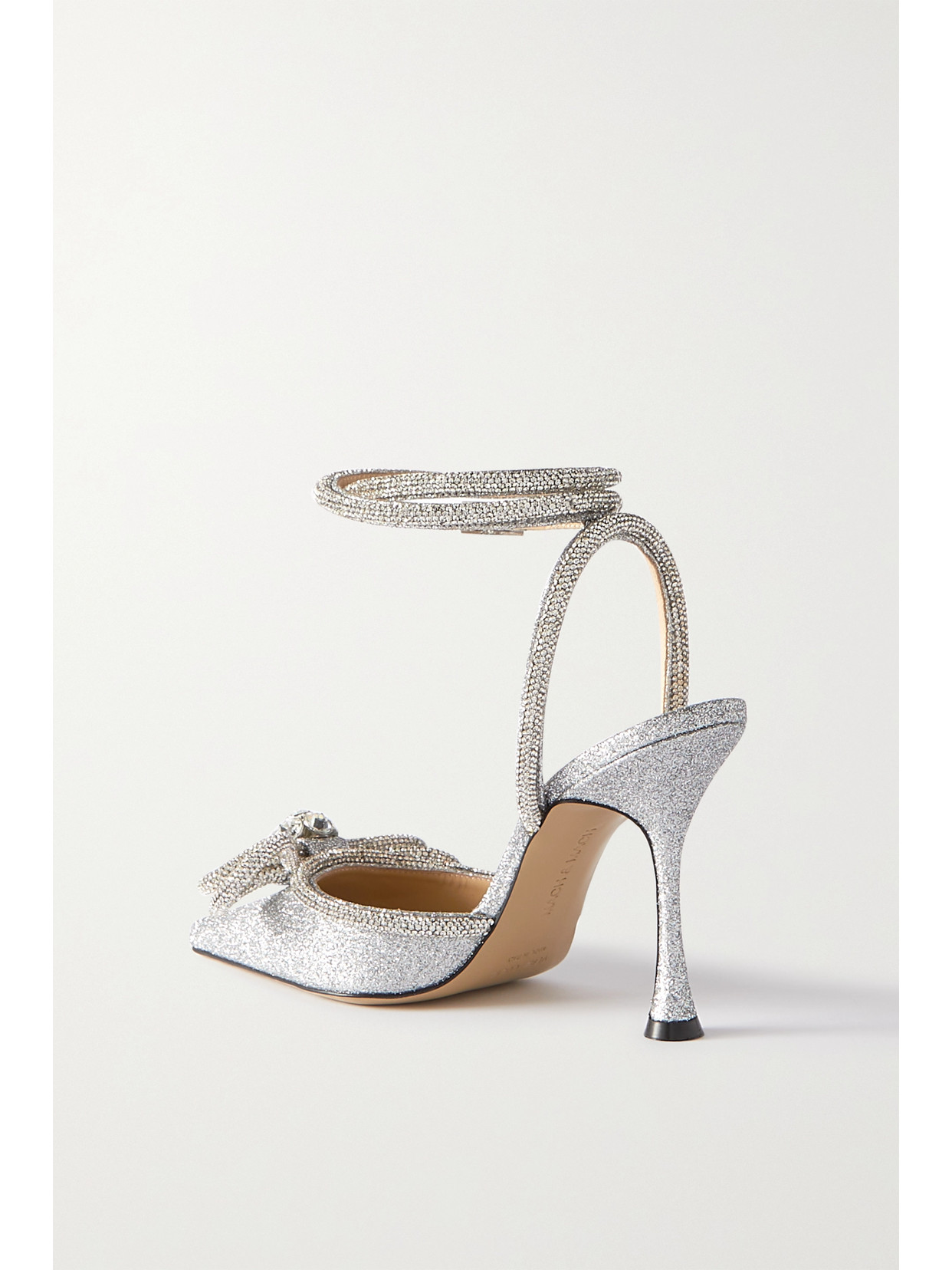 Mach&mach Double Bow Crystal-embellished Glittered Leather Point-toe Pumps In Silver