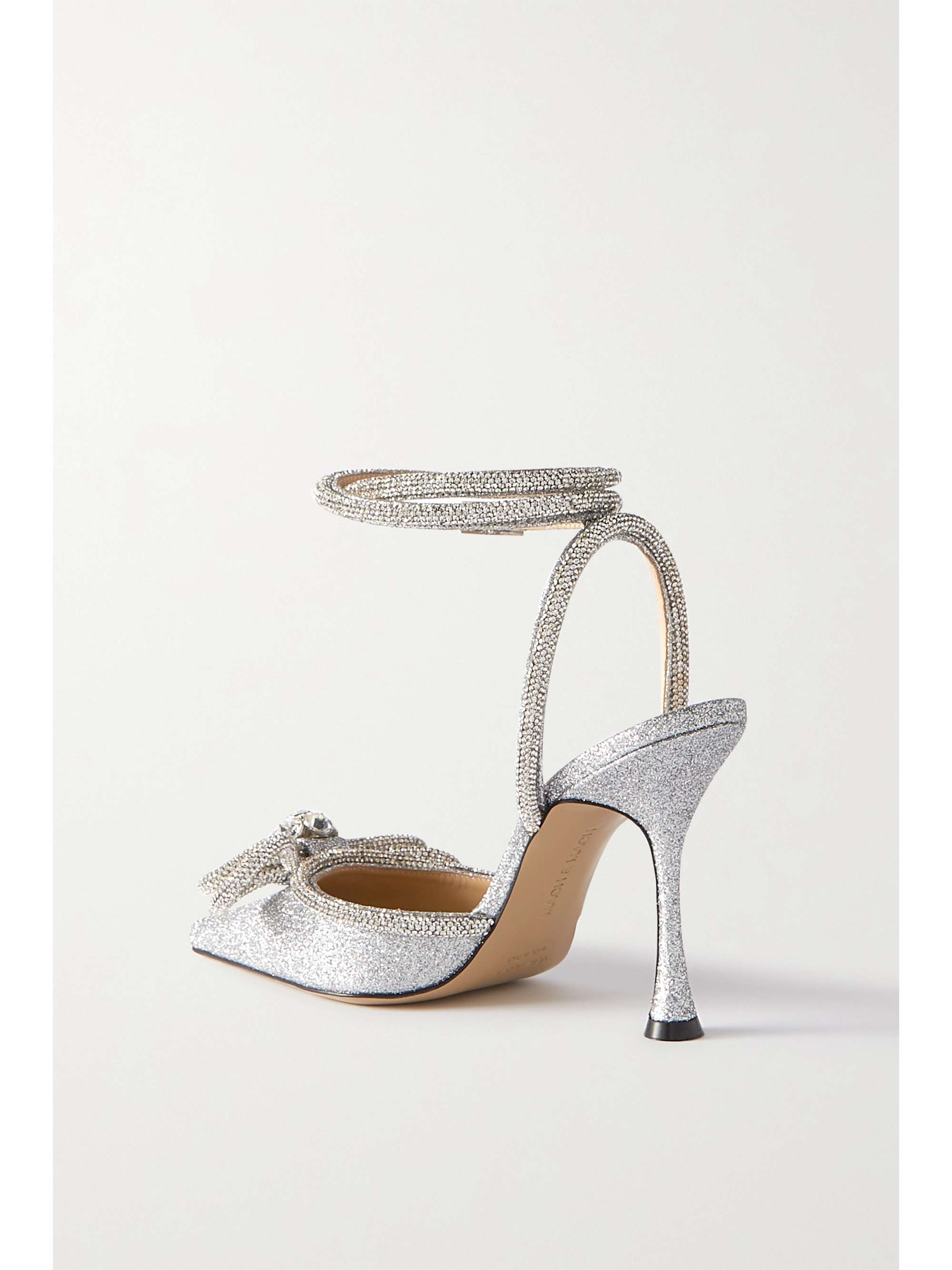 MACH & MACH Double Bow crystal-embellished glittered leather pumps