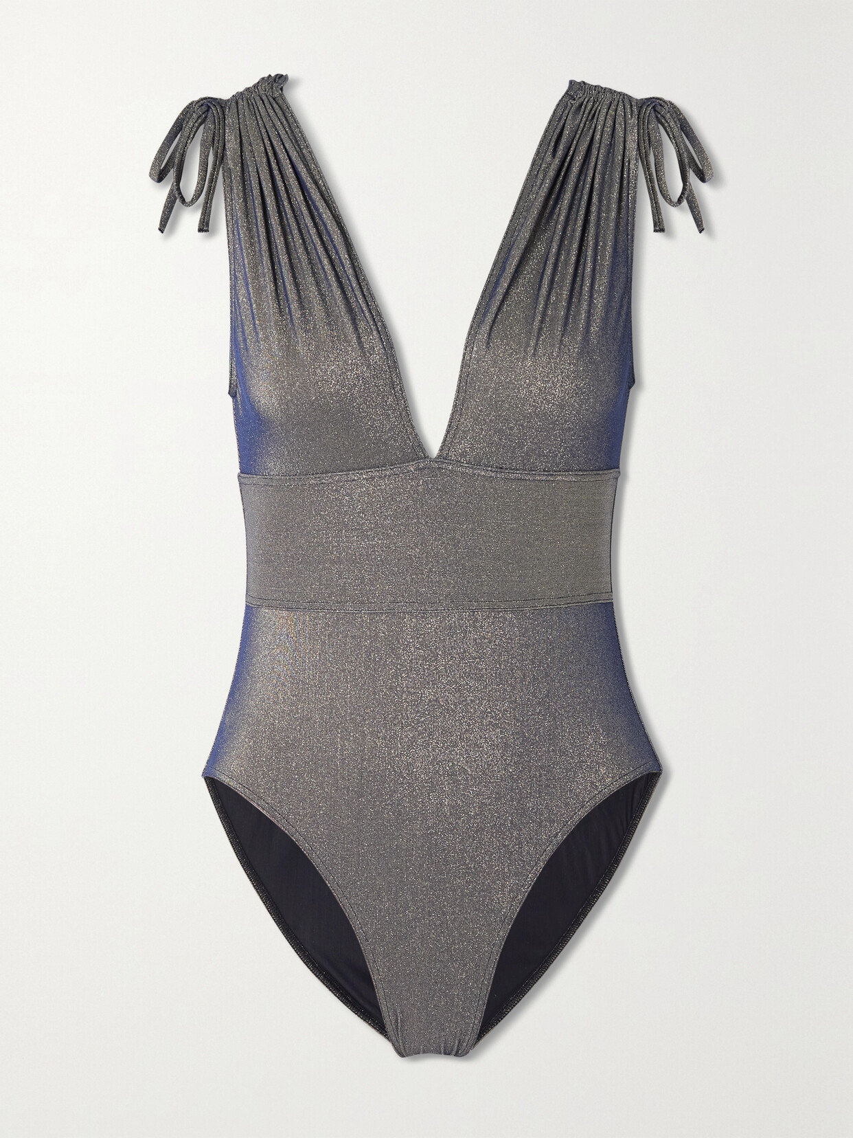 Eres + Maison Rabih Kayrouz Nadia Ruched Stretch-lurex Swimsuit In Gold
