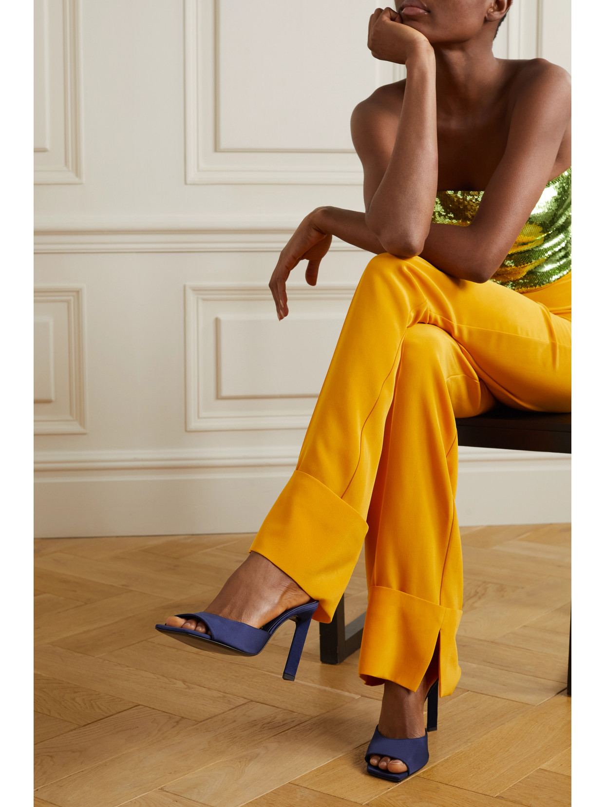Attico Kaia Satin Mules In Blue