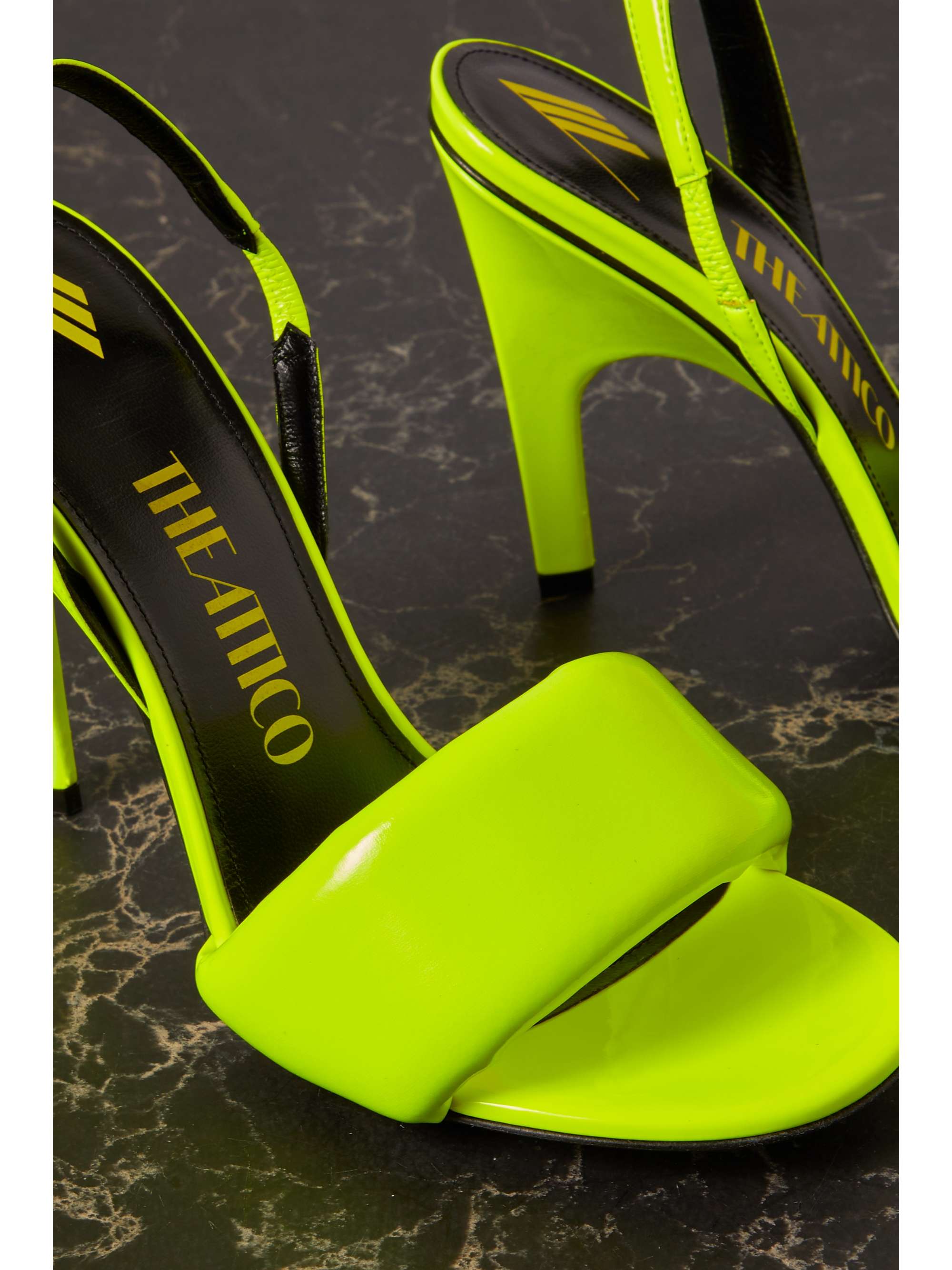 THE ATTICO Rem padded neon faux patent-leather slingback sandals