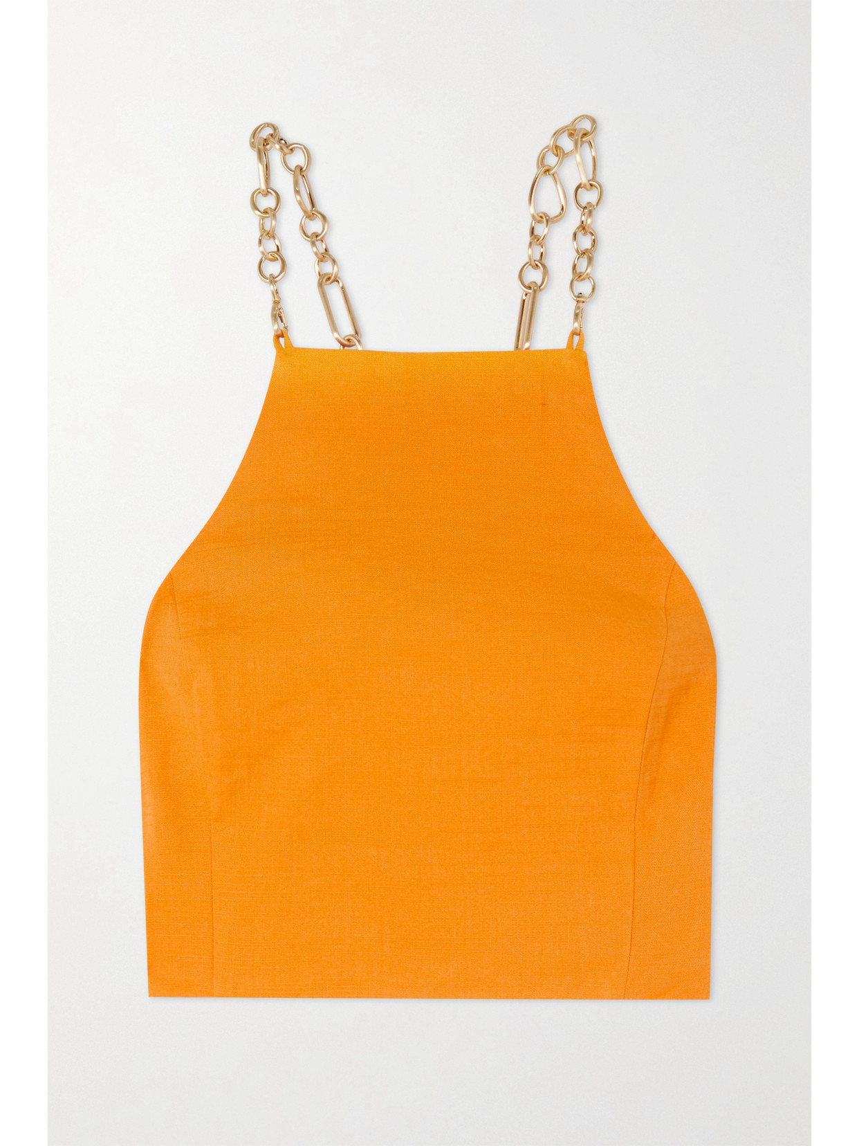 Cult Gaia Joey Cropped Open-back Chain-embellished Linen-blend Top In Orange
