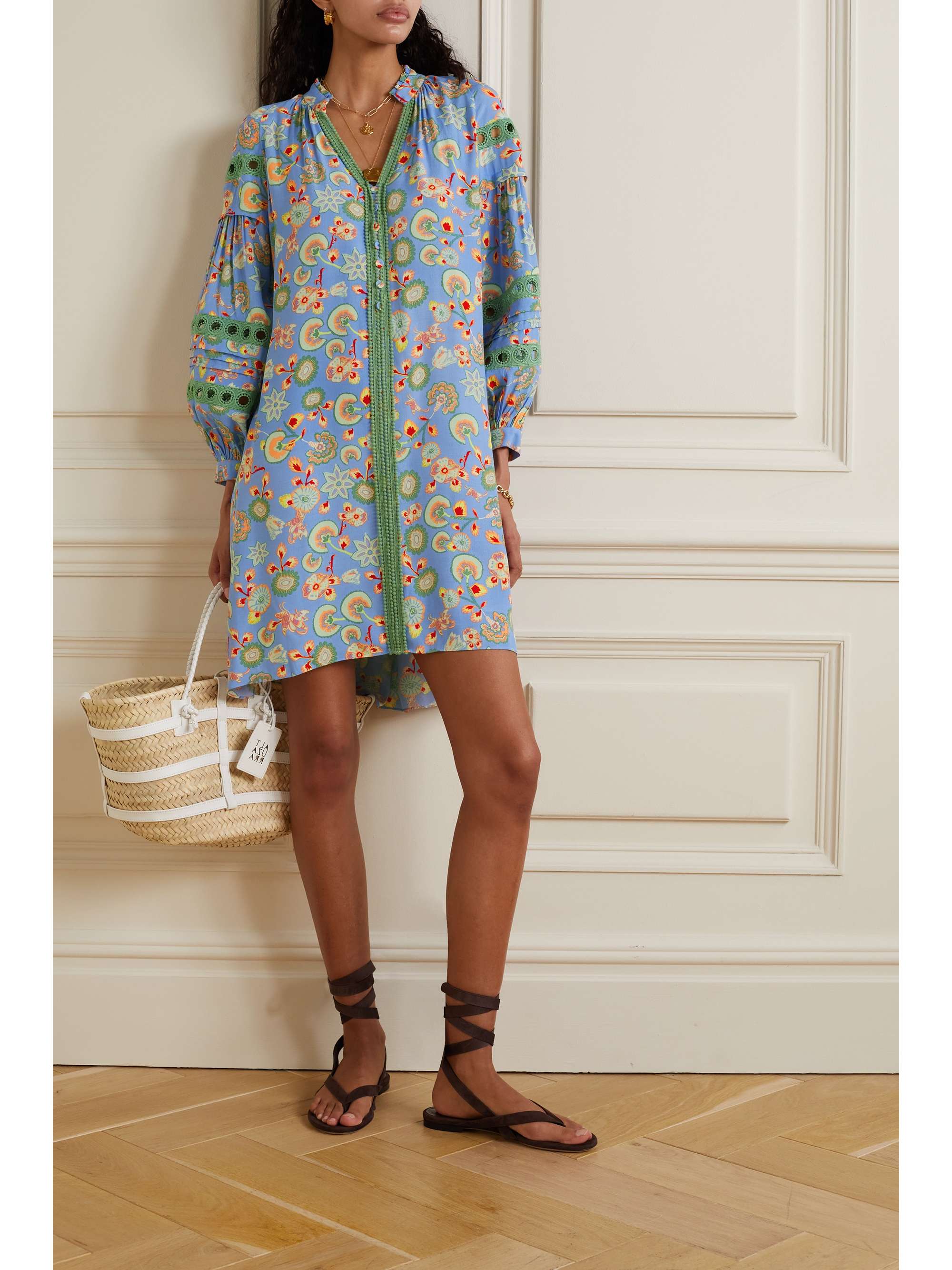 floral-print crepe mini dress 