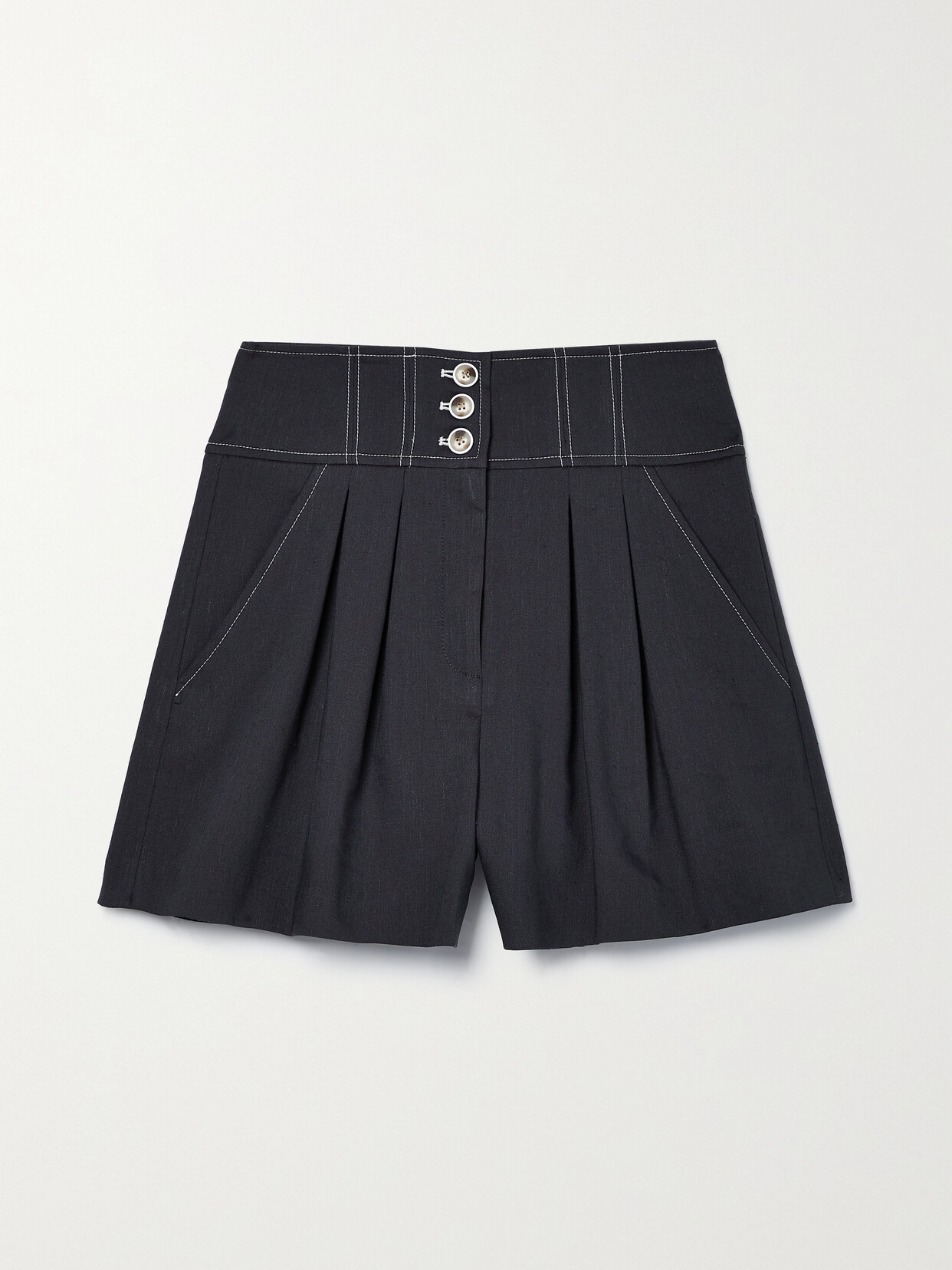 VERONICA BEARD ALICIA PLEATED LINEN-BLEND SHORTS