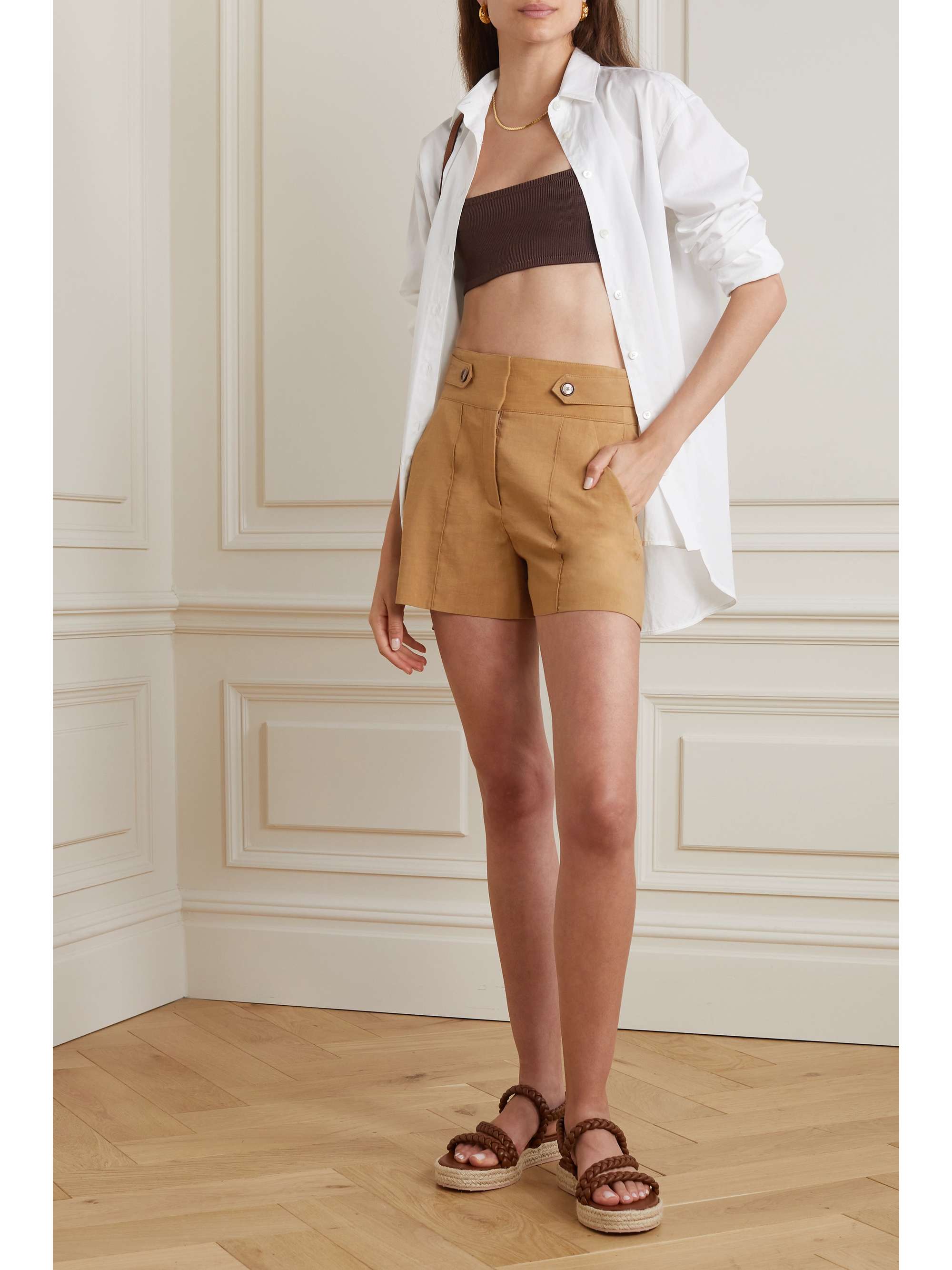 Camel Betty linen-blend shorts 