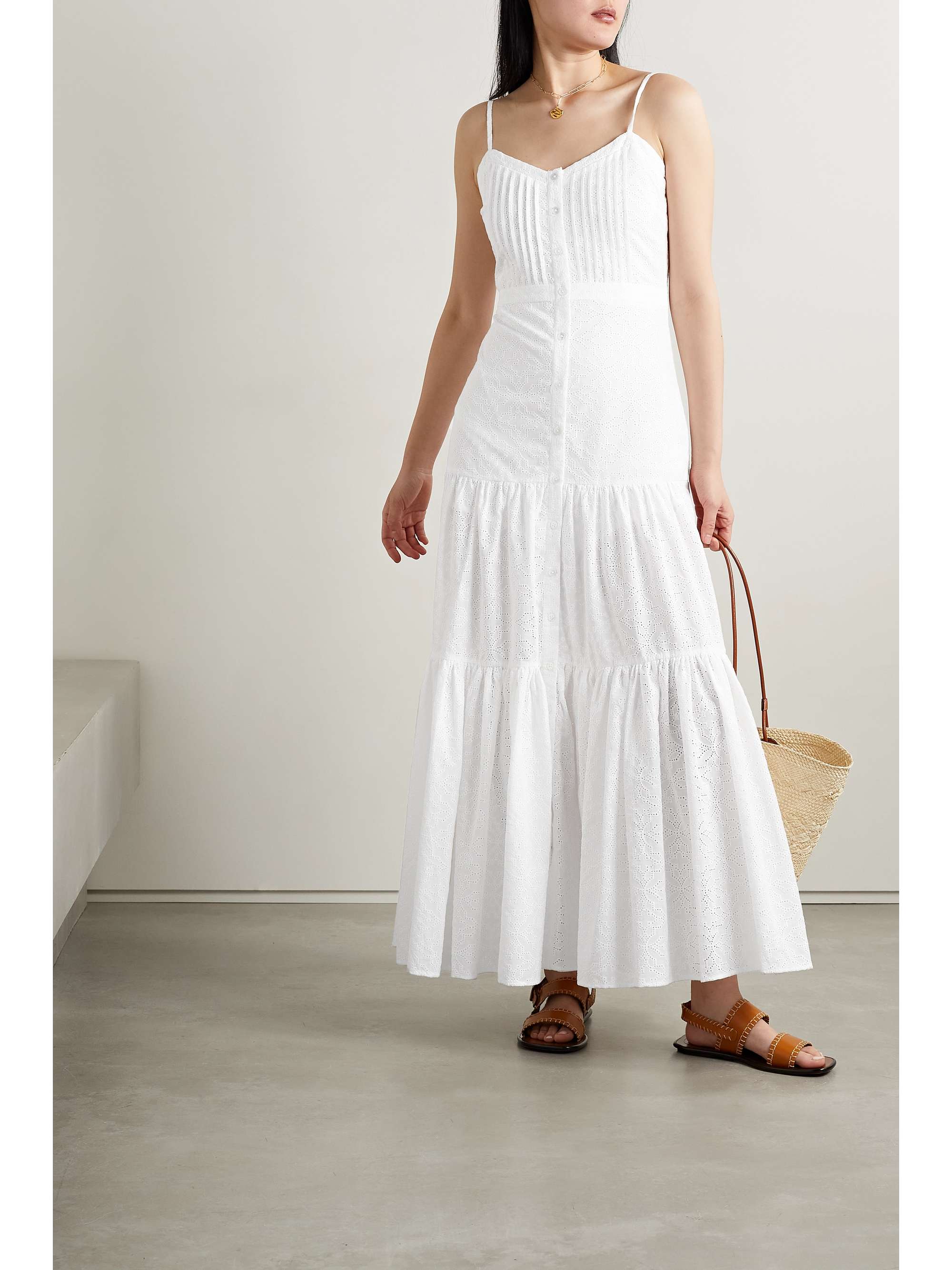 VERONICA BEARD Alondra tiered pleated broderie anglaise cotton maxi dress