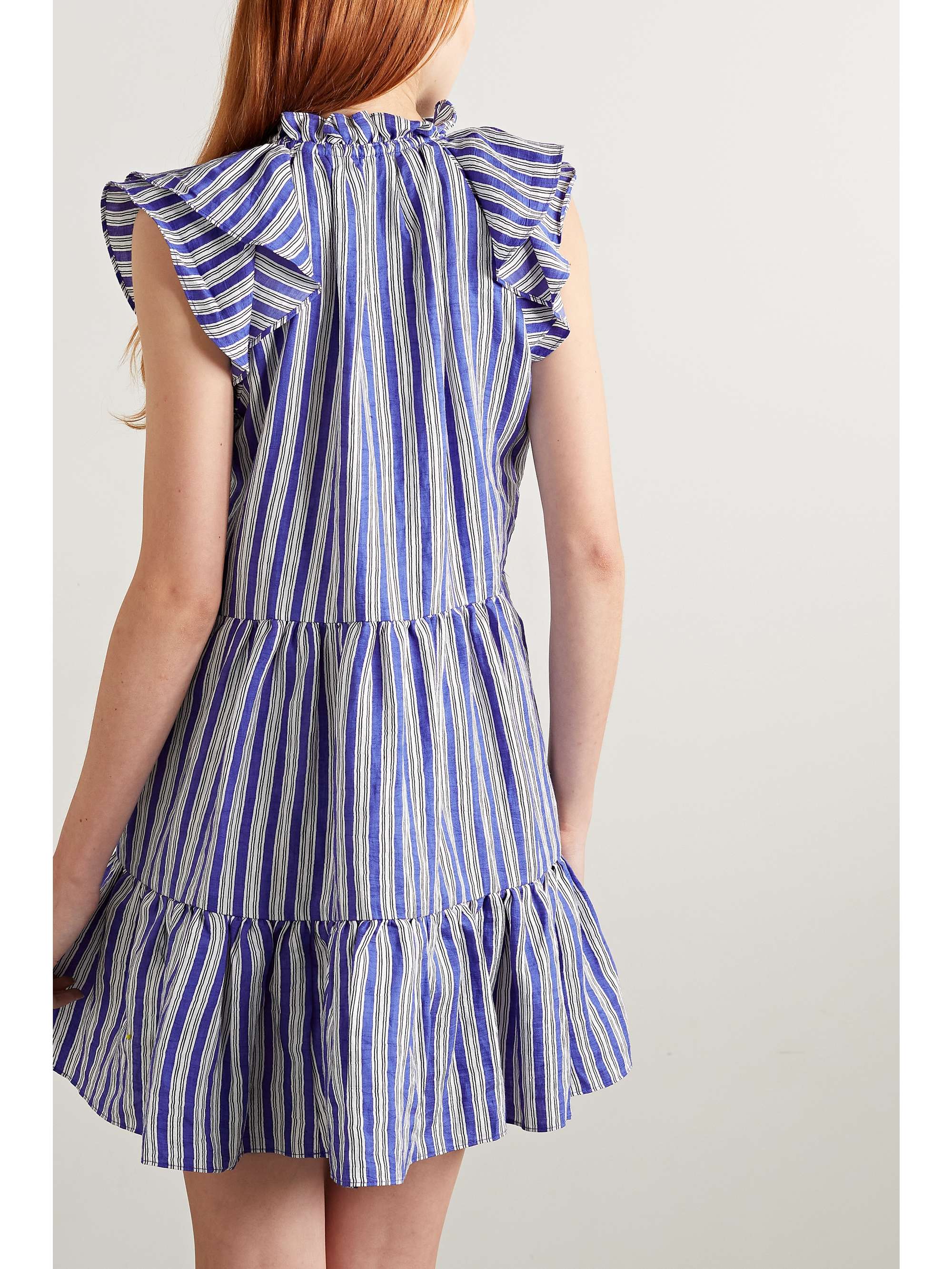 Blue Zee ruffled striped linen-blend 