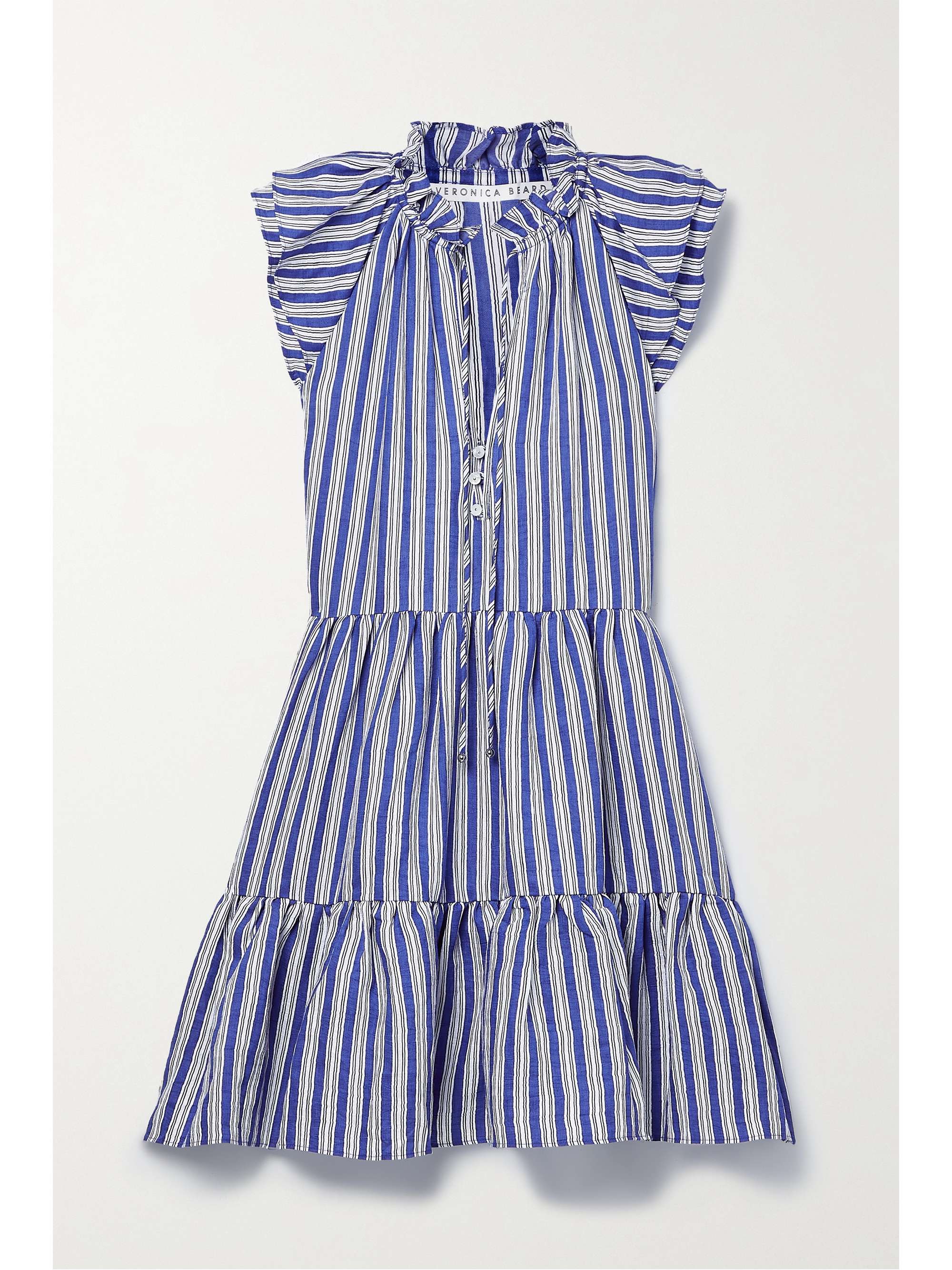 Blue Zee ruffled striped linen-blend 